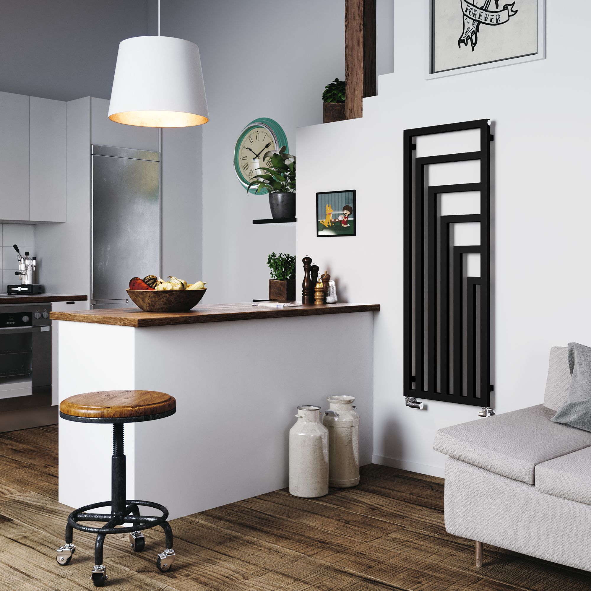 Terma Angus Satin black Vertical Designer Radiator, (W)520mm x (H)1460mm
