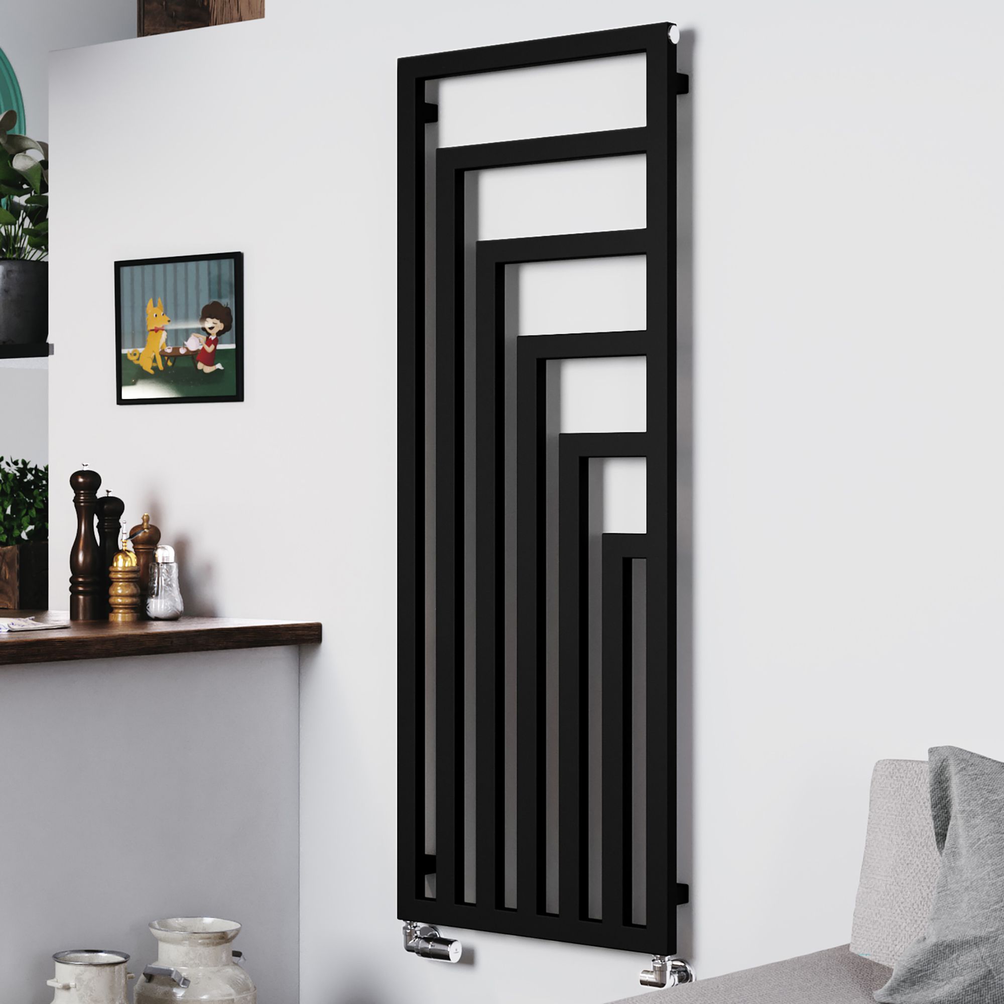 Terma Angus Satin black Vertical Designer Radiator, (W)520mm x (H)1460mm