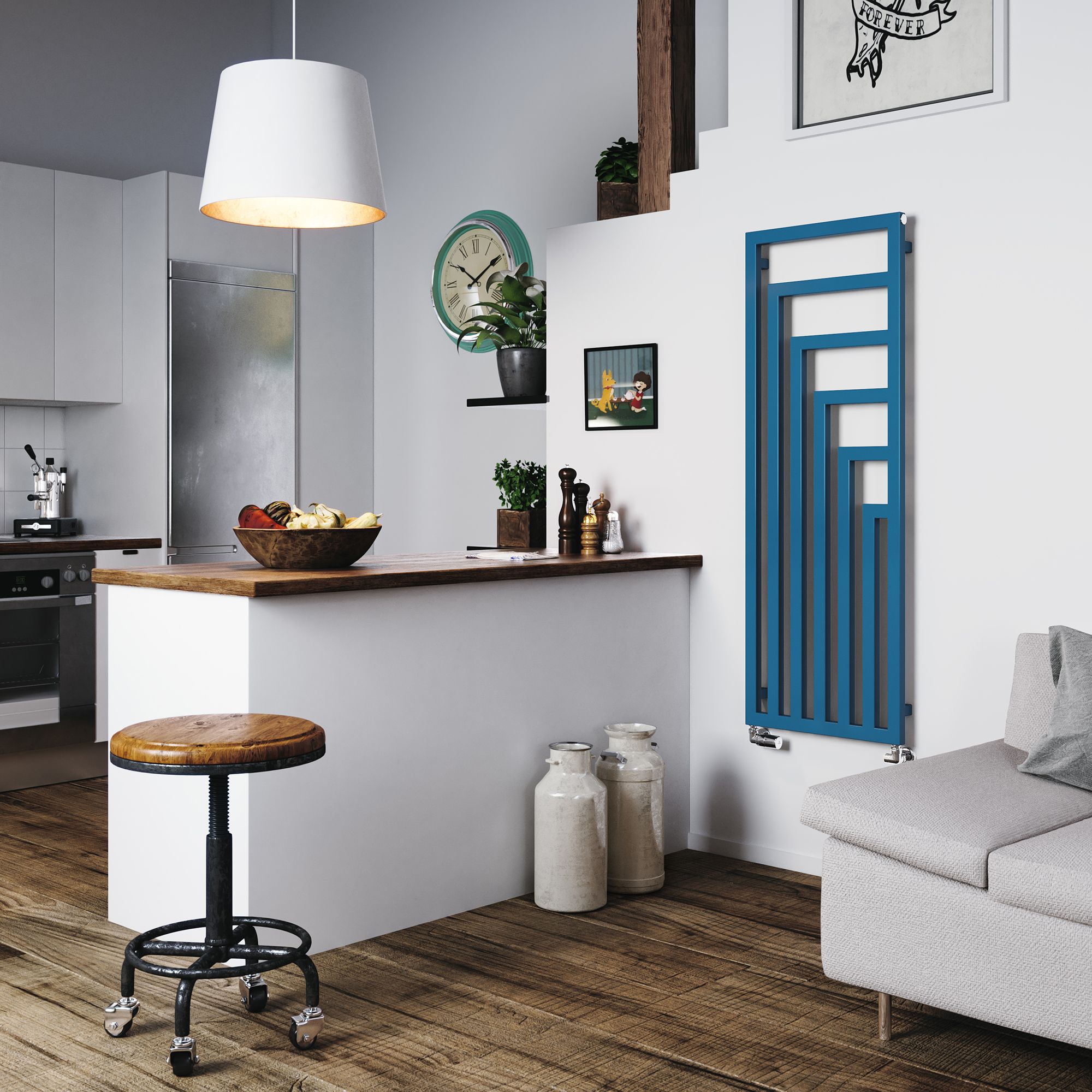 Terma Angus Satin blue Vertical Designer Radiator, (W)520mm x (H)1460mm