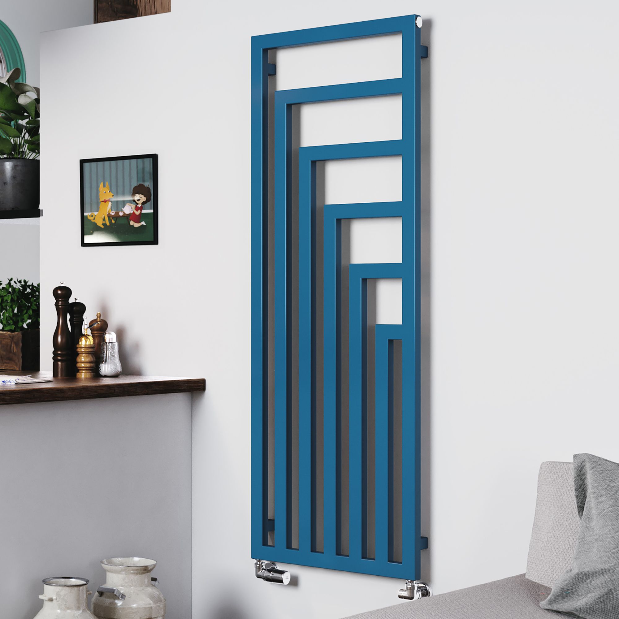 Terma Angus Satin blue Vertical Designer Radiator, (W)520mm x (H)1460mm