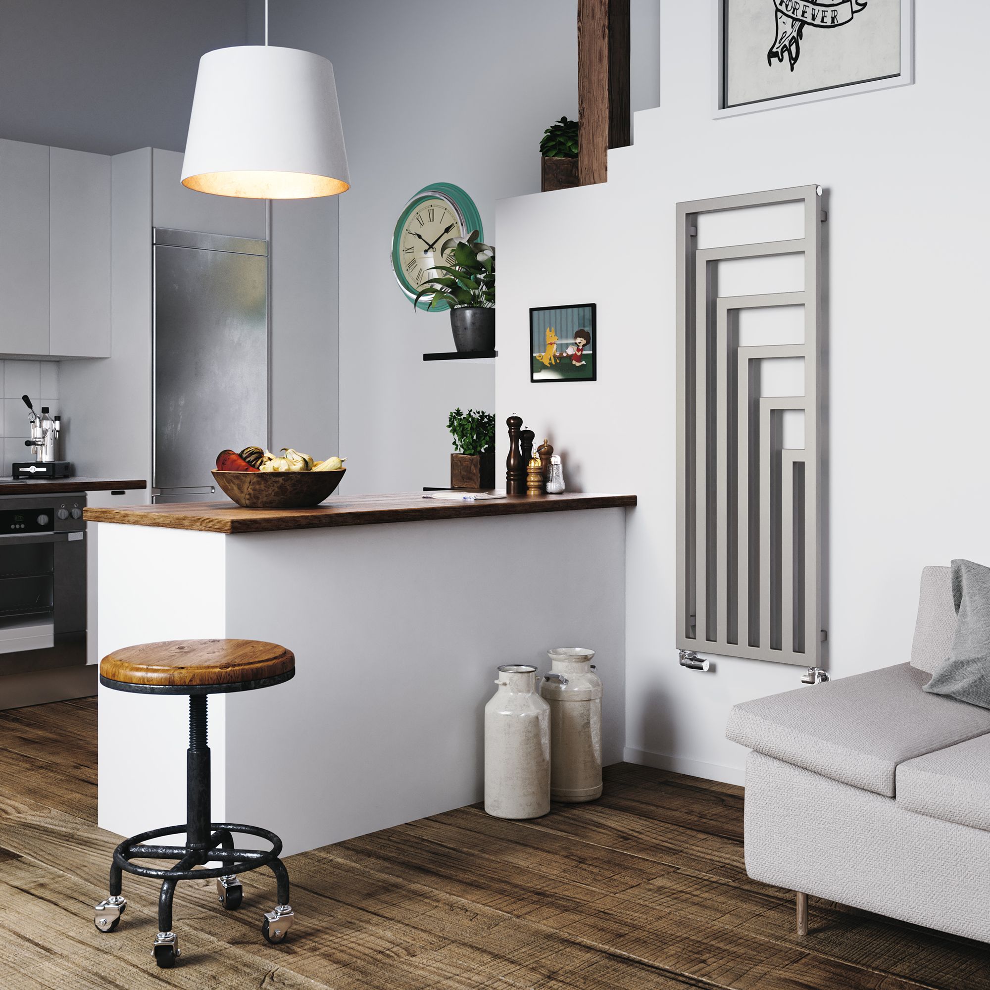 Terma Angus Satin silver effect Vertical Designer Radiator, (W)520mm x (H)1460mm