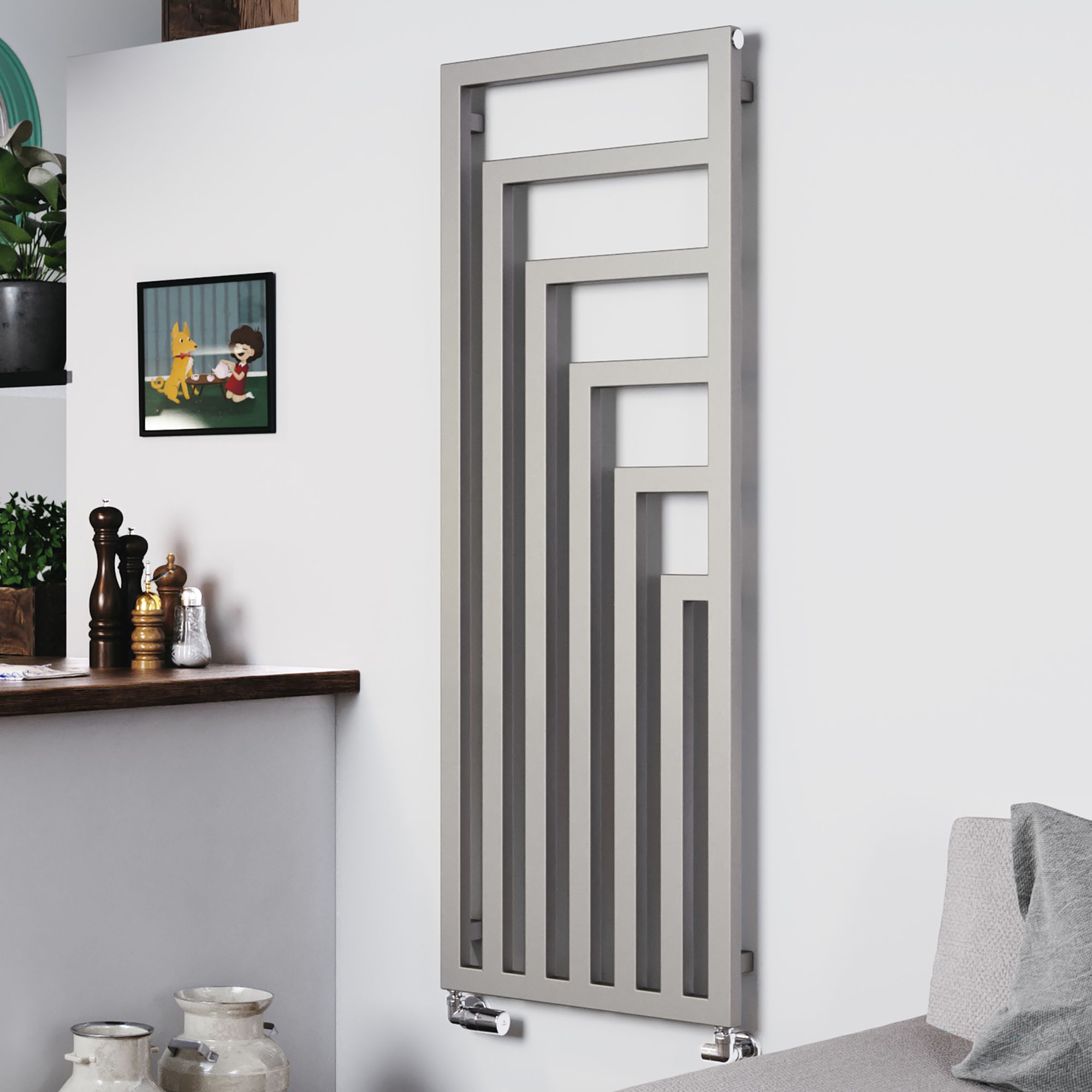 Terma Angus Satin silver effect Vertical Designer Radiator, (W)520mm x (H)1460mm