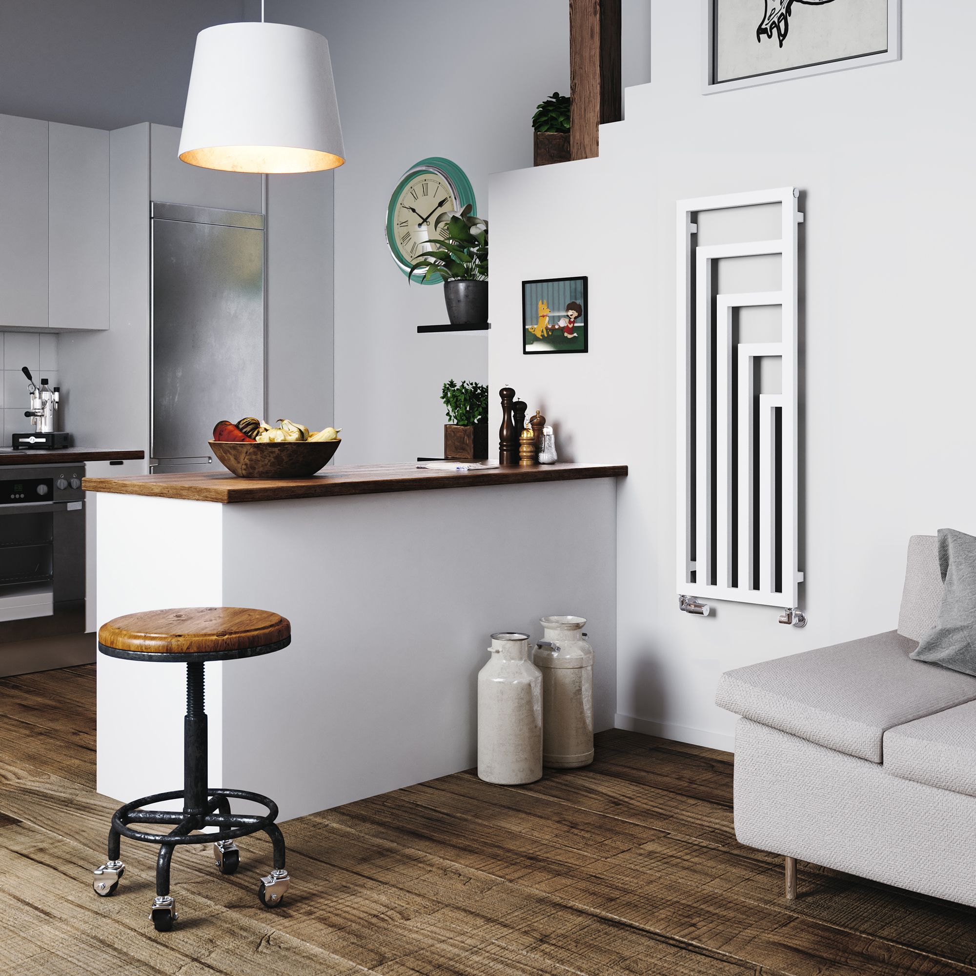 Terma Angus Satin white Vertical Designer Radiator, (W)440mm x (H)1300mm