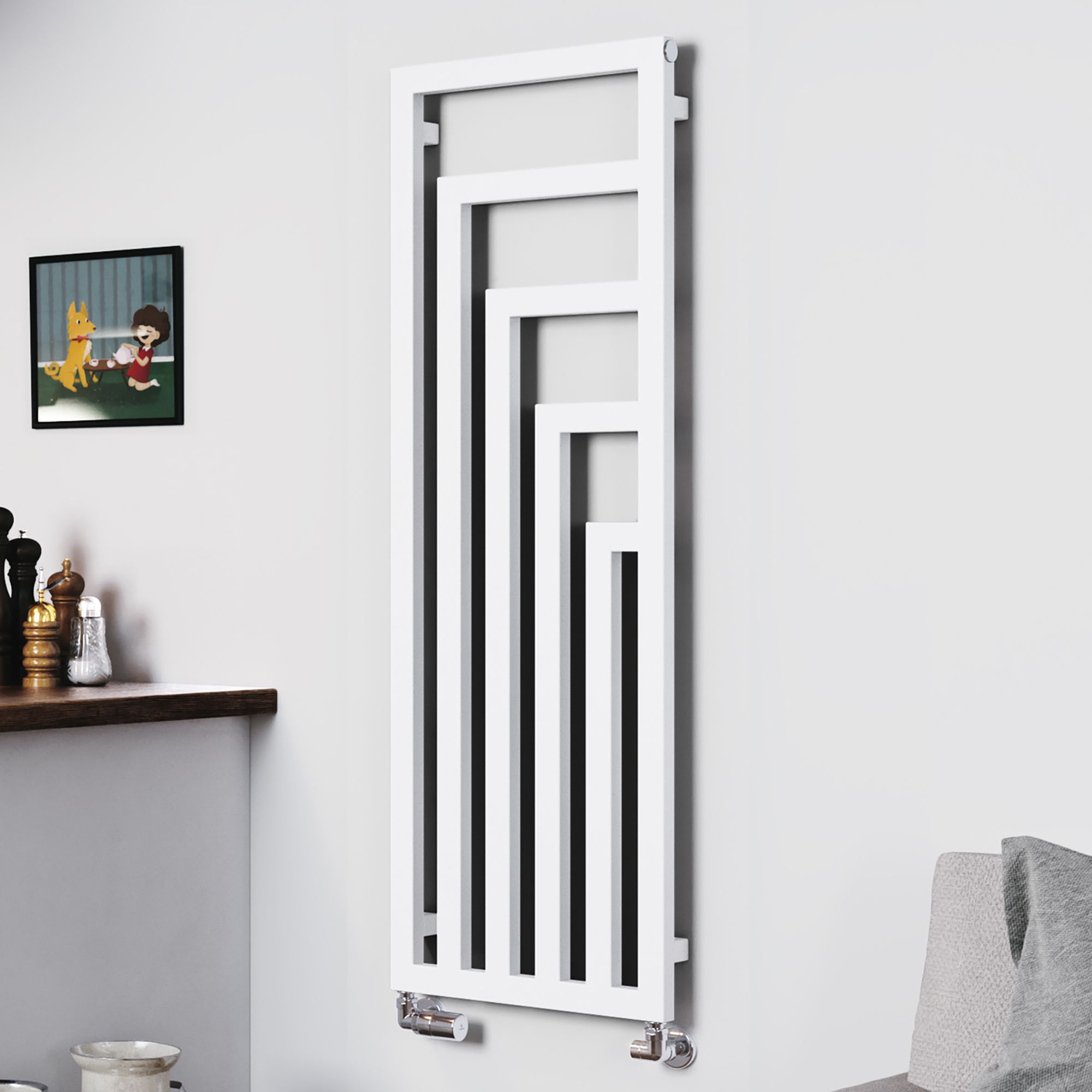 Terma Angus Satin white Vertical Designer Radiator, (W)440mm x (H)1300mm