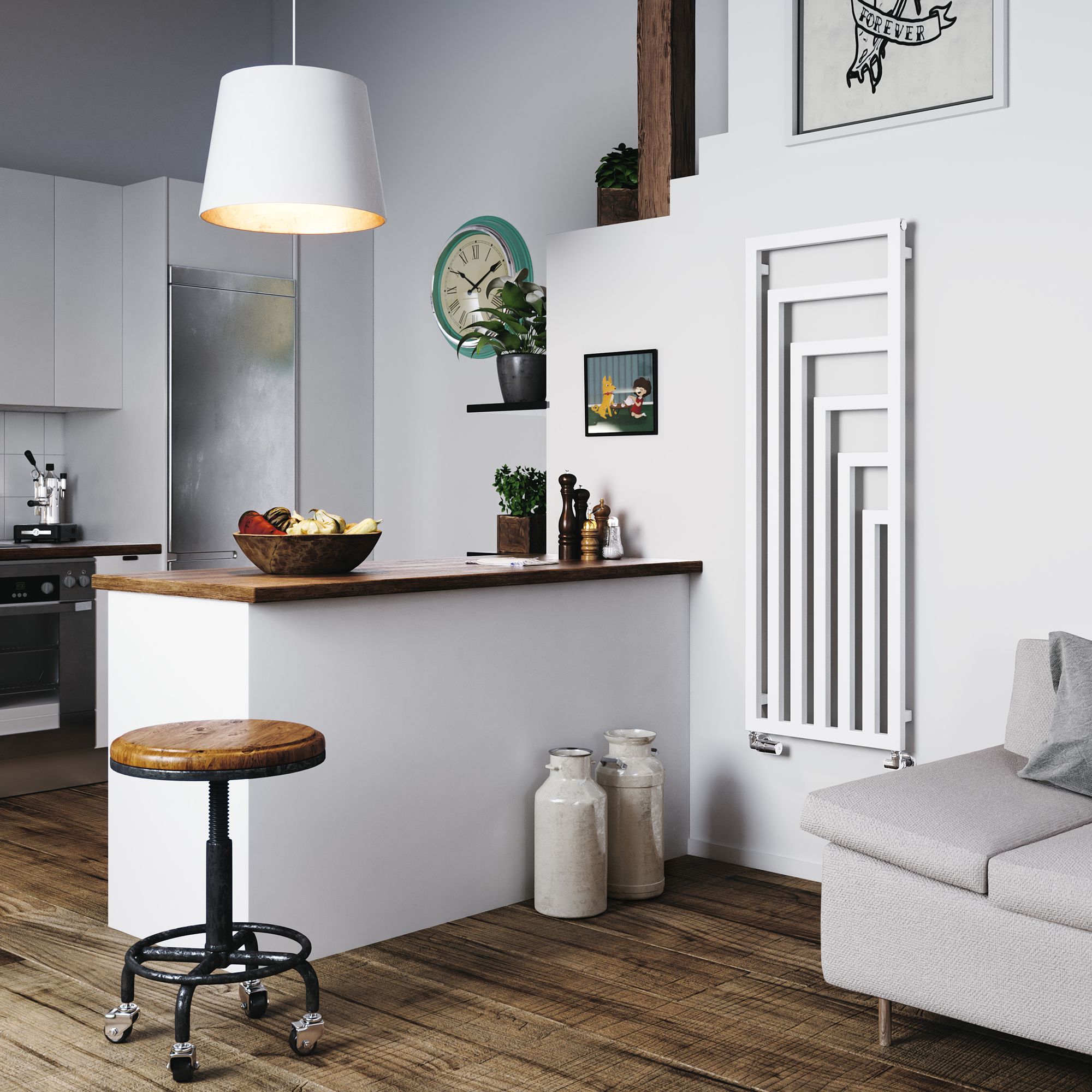 Terma Angus Satin white Vertical Designer Radiator, (W)520mm x (H)1460mm