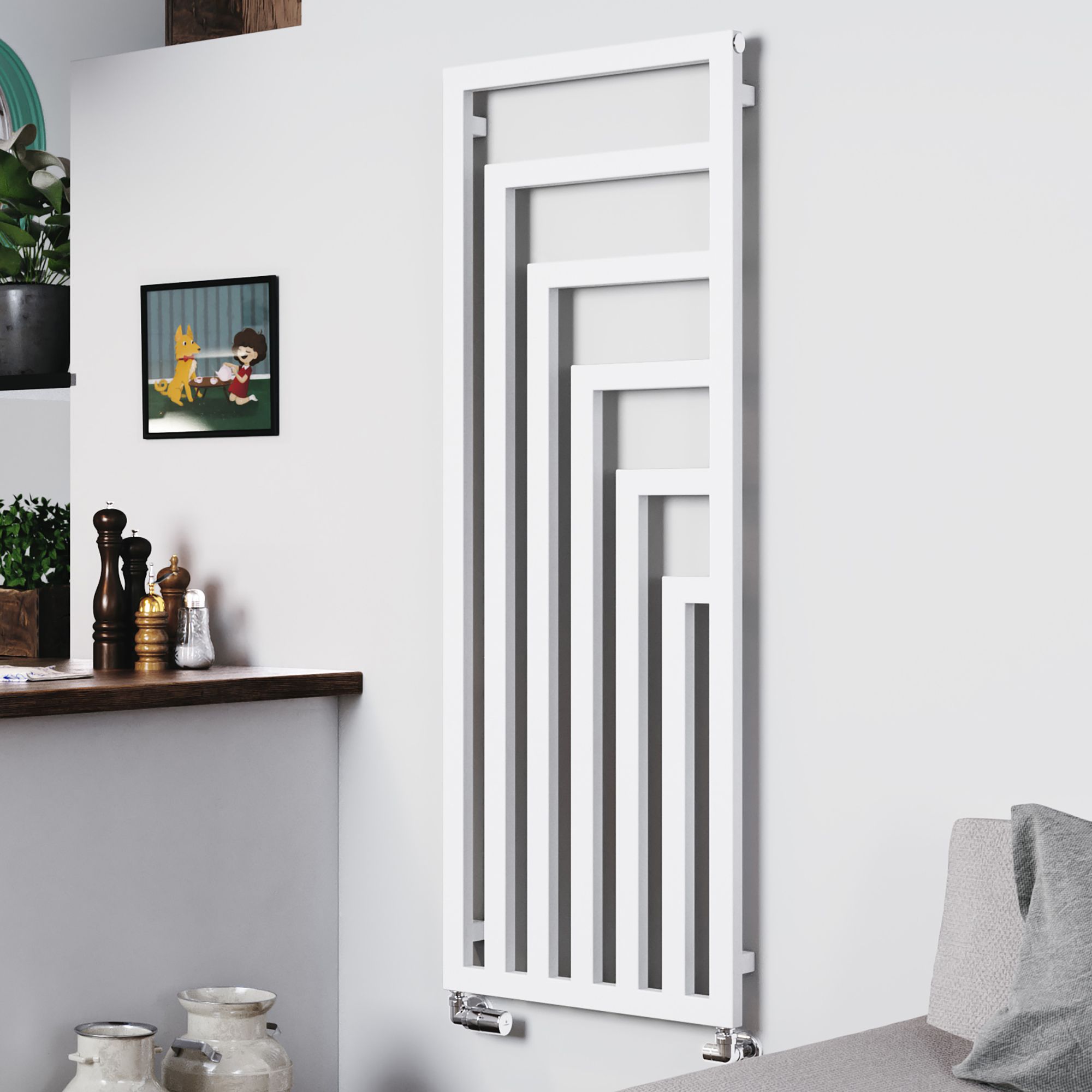 Terma Angus Satin white Vertical Designer Radiator, (W)520mm x (H)1460mm
