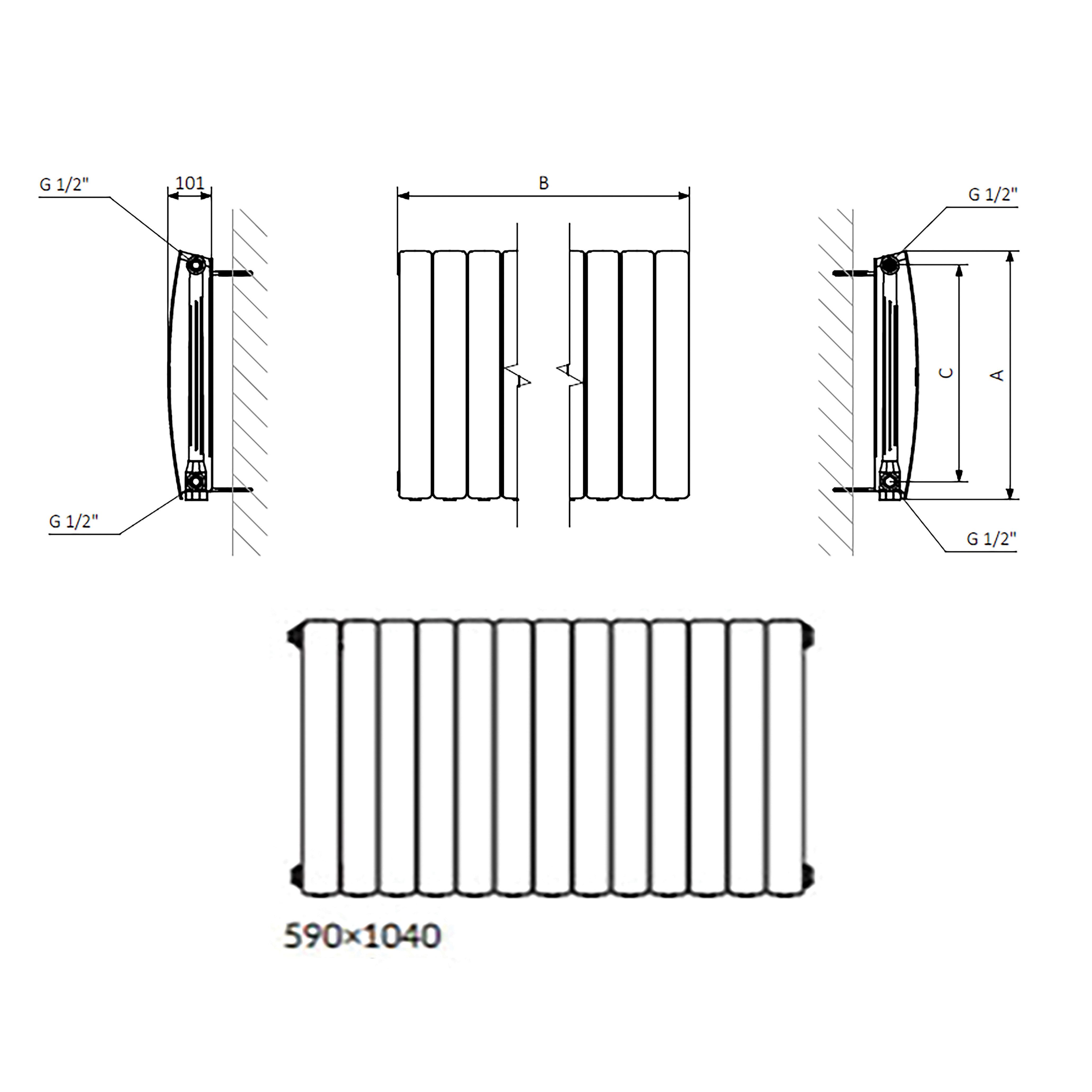 Terma Bergamo Quartz Mocha Hydronic Horizontal Designer 4995BTU Radiator, (W)1040mm x (H)590mm