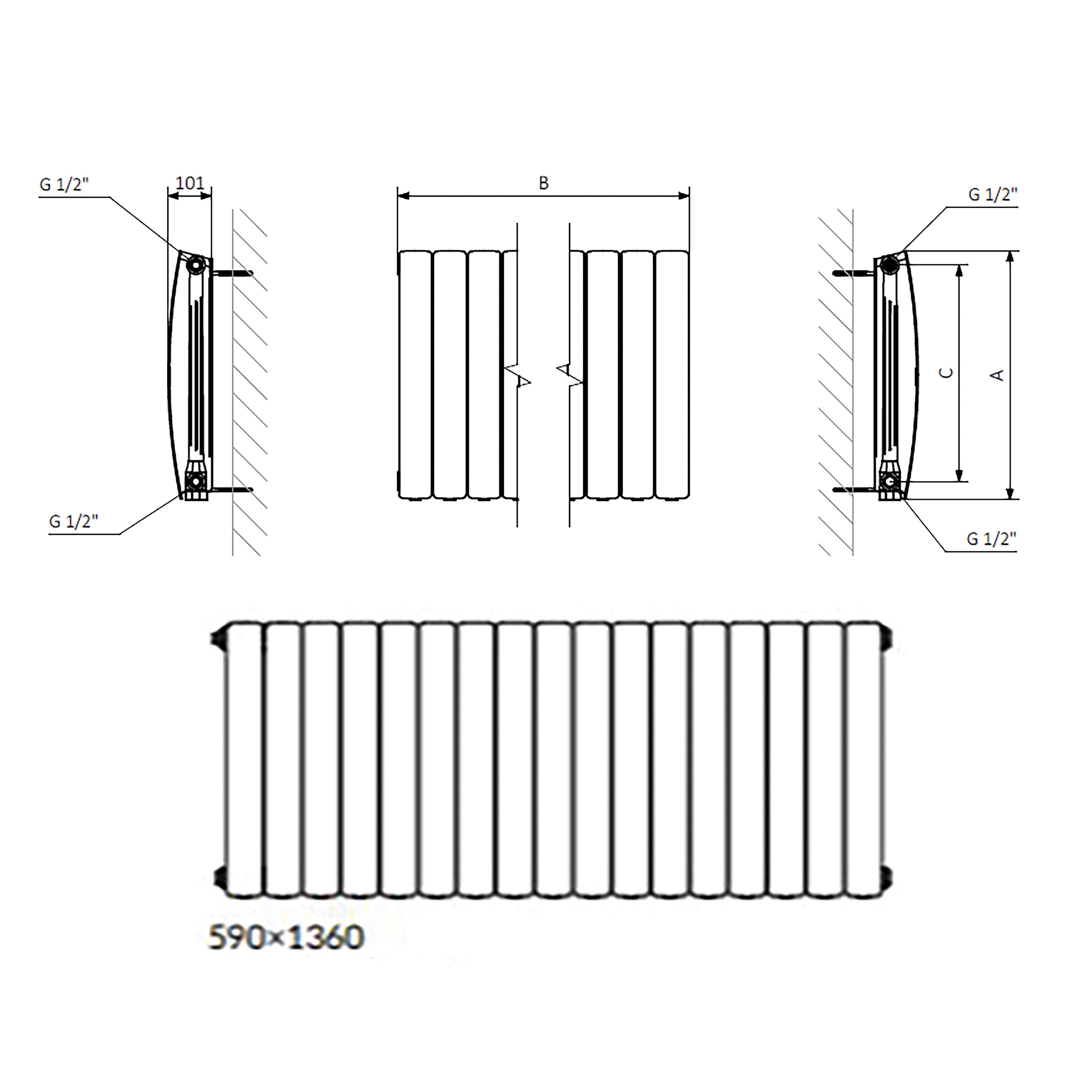 Terma Bergamo Quartz Mocha Hydronic Horizontal Designer 6530BTU Radiator, (W)1360mm x (H)590mm