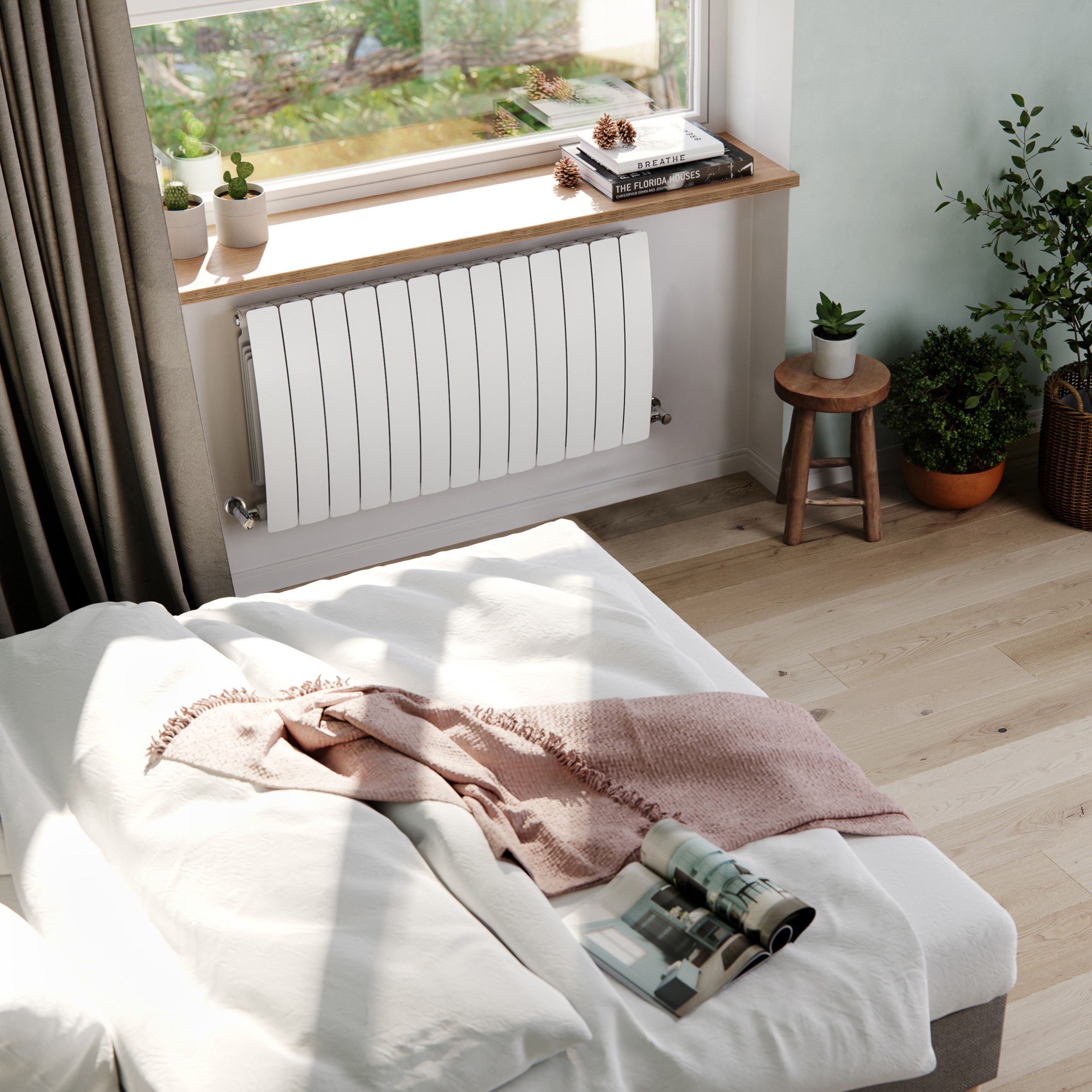 Terma Bergamo White Hydronic Horizontal Designer 4995BTU Radiator, (W)1040mm x (H)590mm