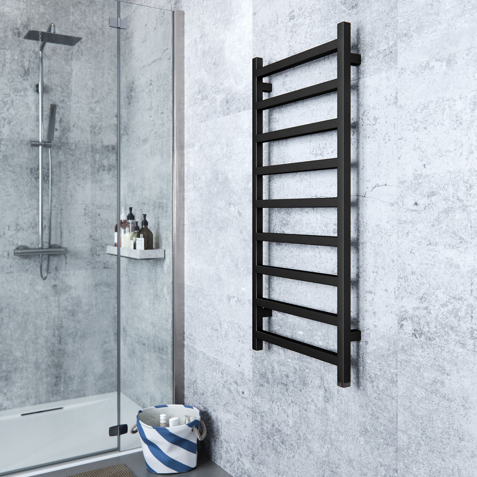 Terma Black Flat Towel warmer (W)500mm x (H)1080mm