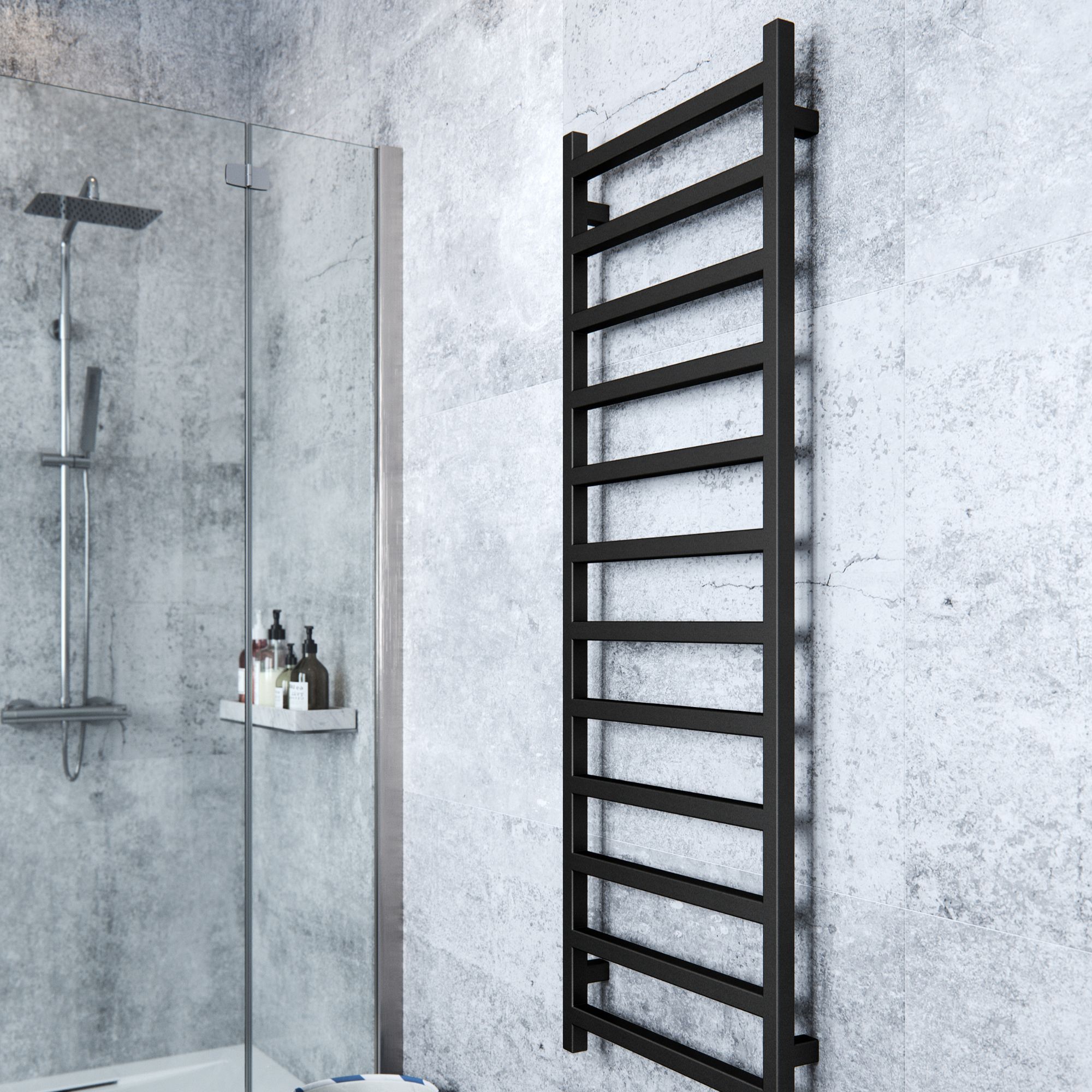Terma Black Flat Towel warmer (W)500mm x (H)1440mm