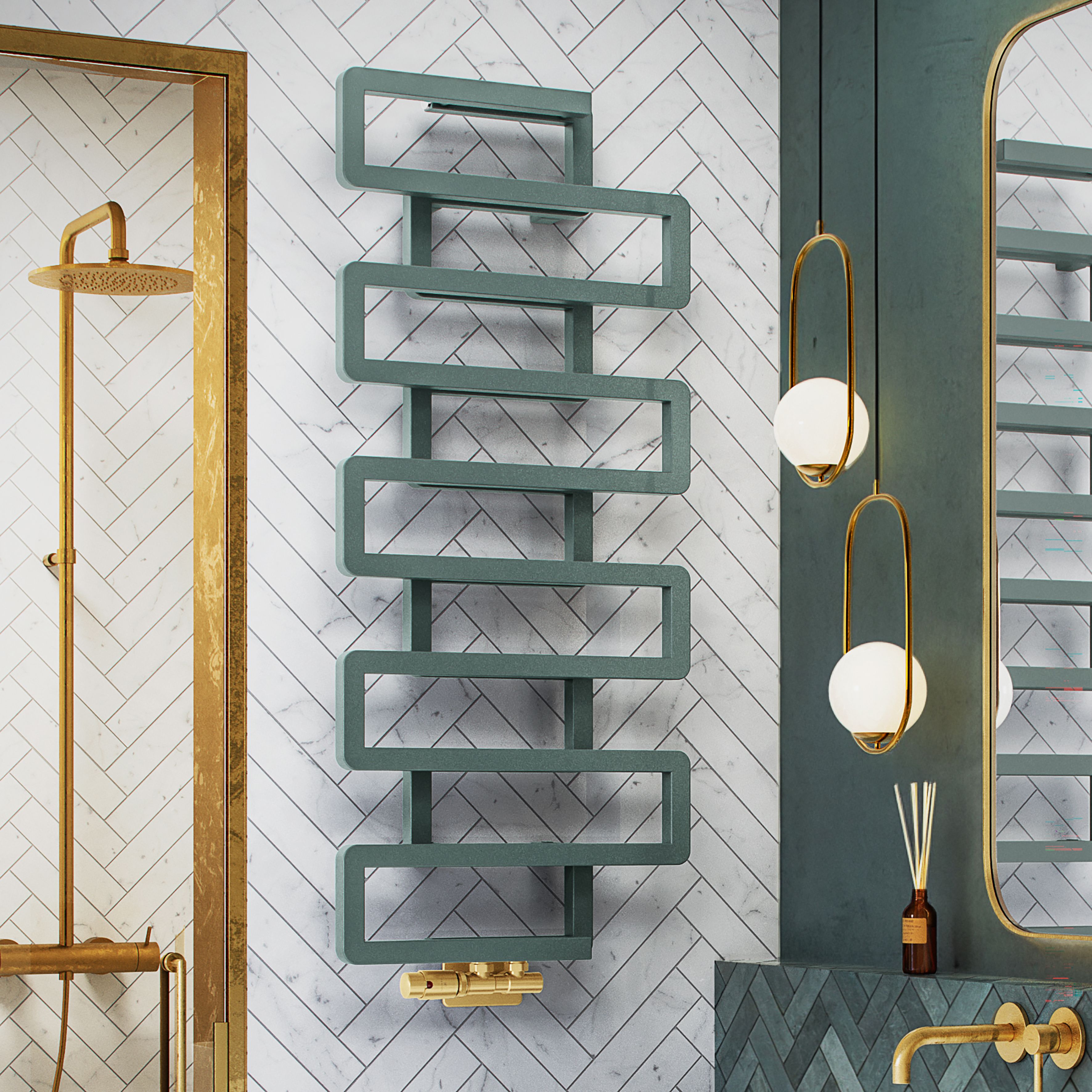 Terma Bookie Anodic Malachite 2110BTU Vertical Towel radiator (W)500mm x (H)1155mm