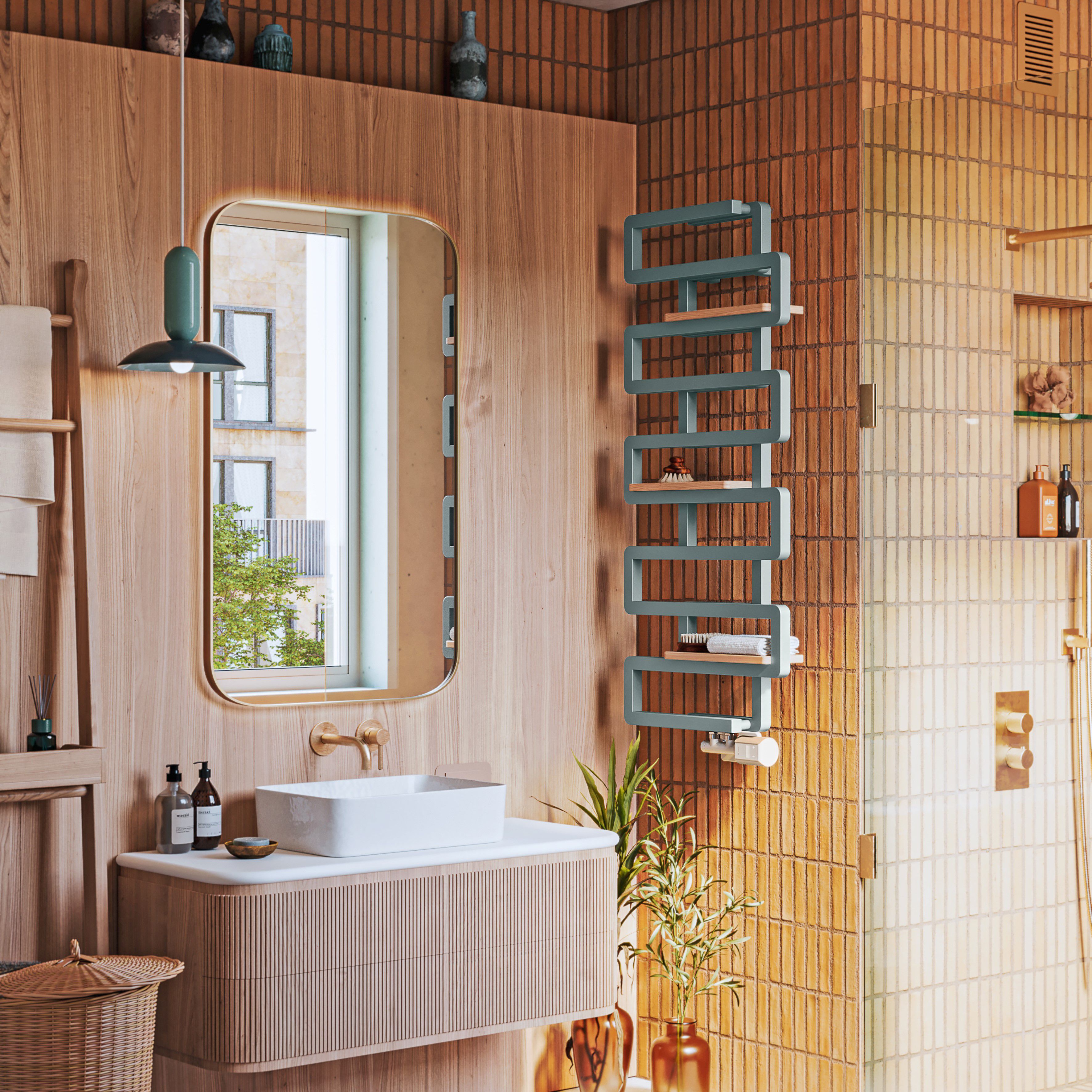 Terma Bookie Anodic Malachite 2110BTU Vertical Towel radiator (W)500mm x (H)1155mm