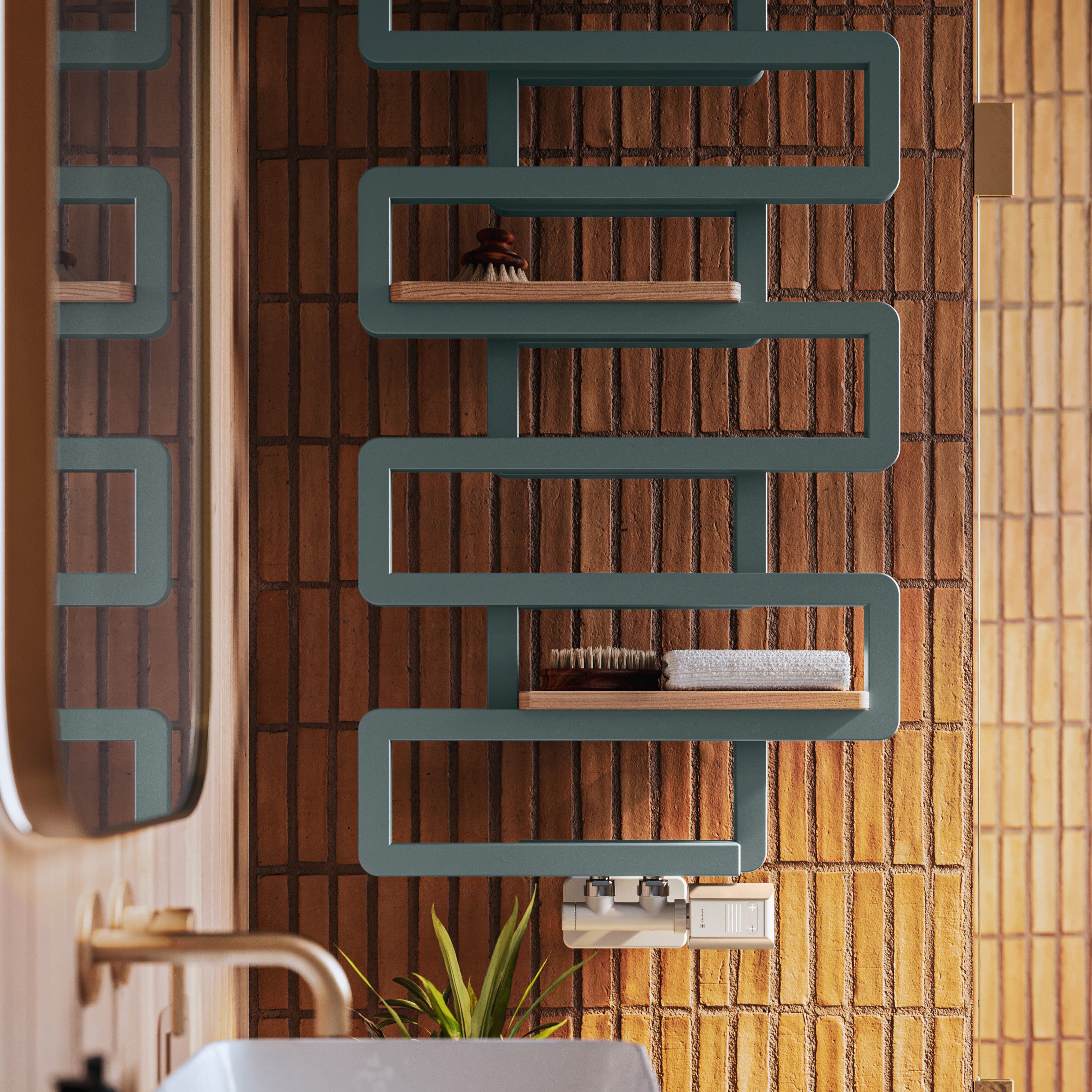 Terma Bookie Anodic Malachite 2110BTU Vertical Towel radiator (W)500mm x (H)1155mm