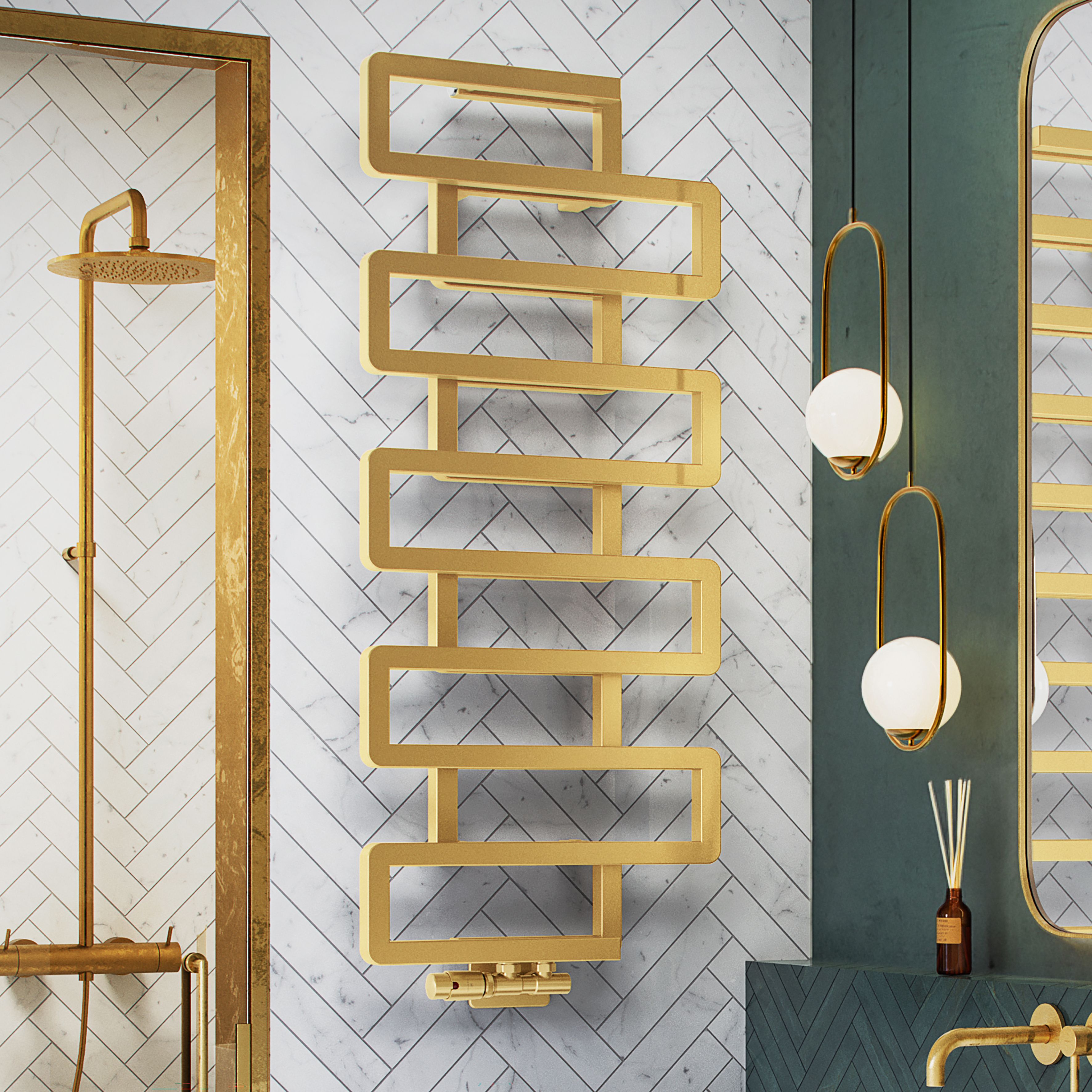 Terma Bookie Brass 2110BTU Vertical Towel radiator (W)500mm x (H)1155mm