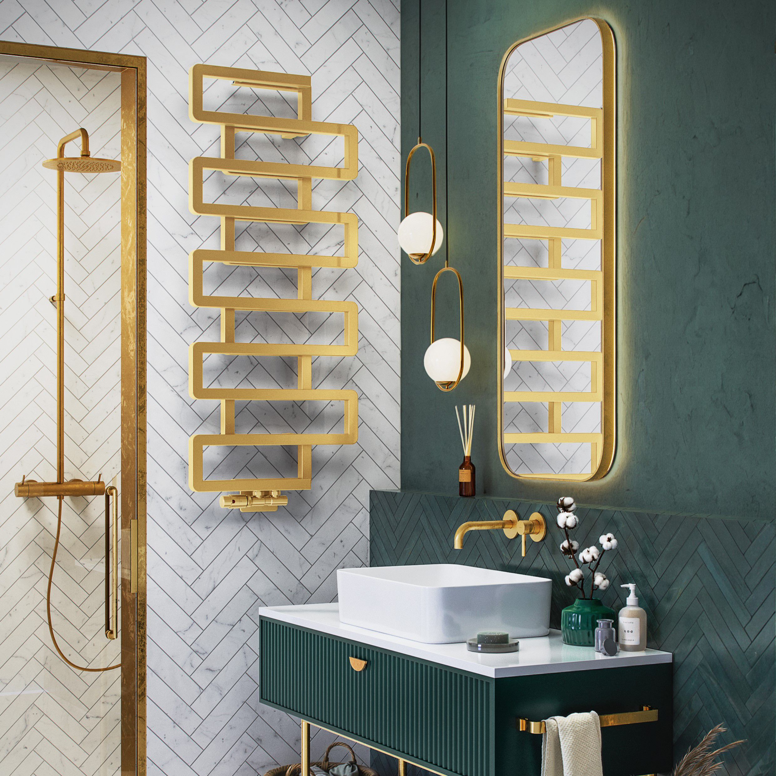 Terma Bookie Brass 2110BTU Vertical Towel radiator (W)500mm x (H)1155mm