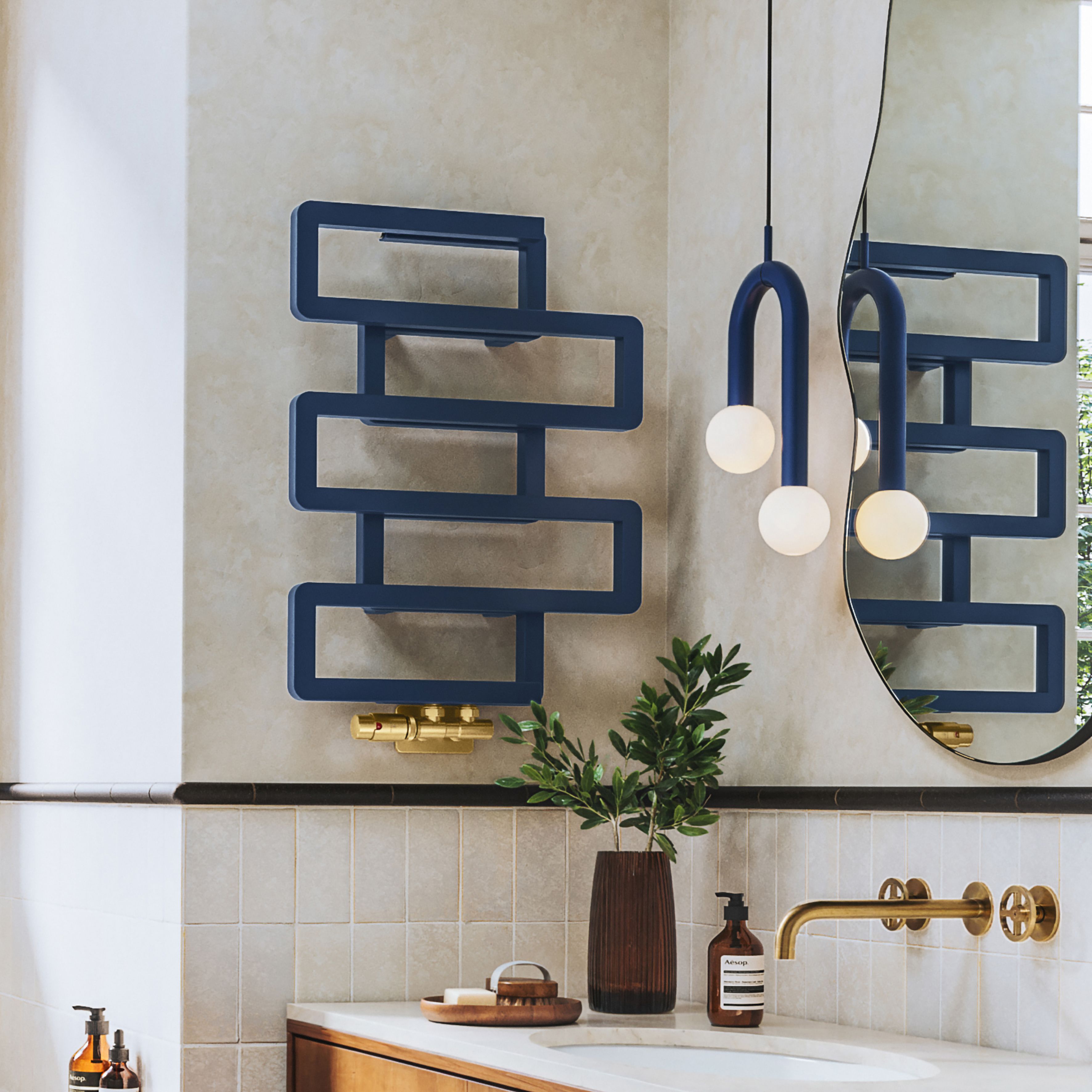Terma Bookie Denim Blue 1278BTU Vertical Towel radiator (W)500mm x (H)655mm