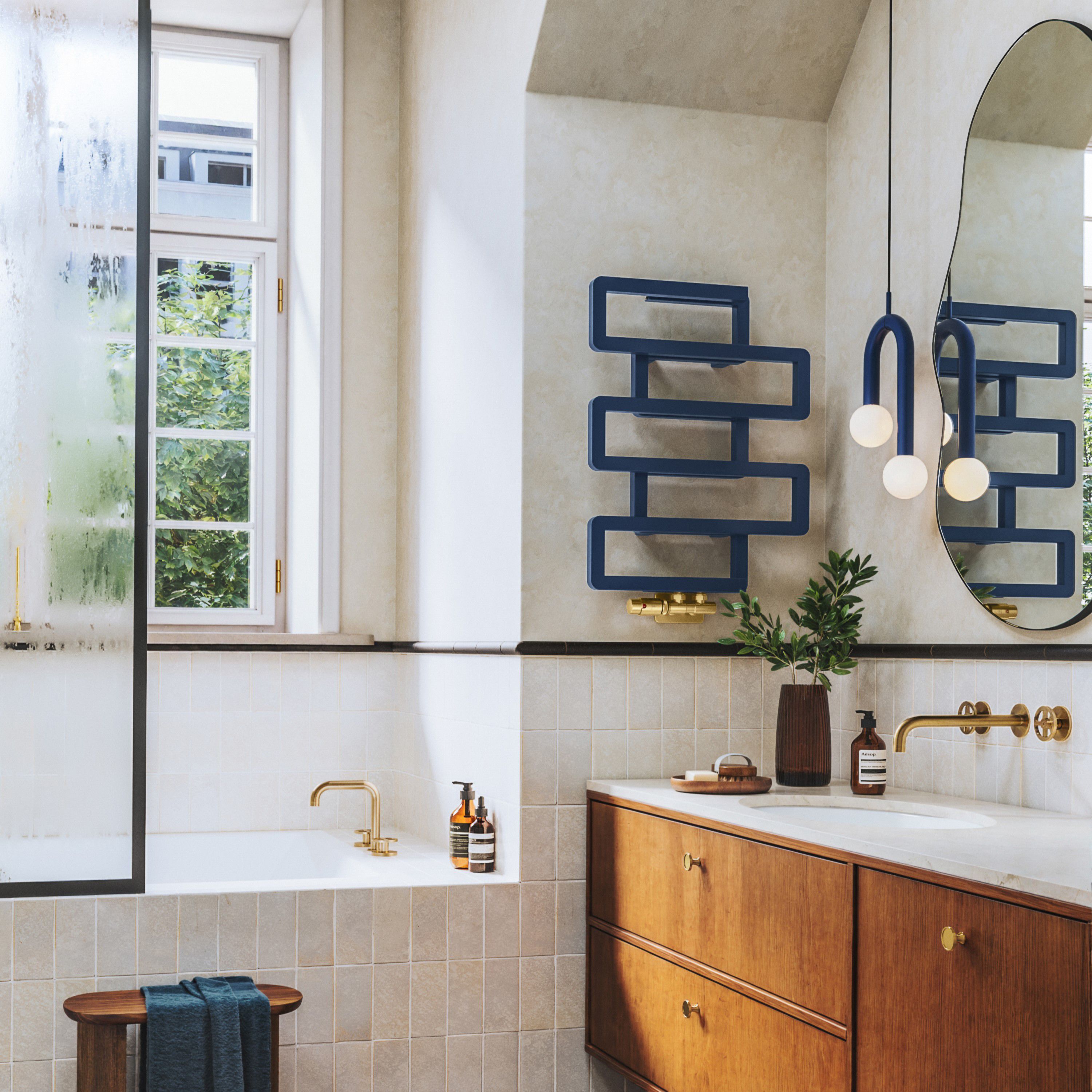 Terma Bookie Denim Blue 1278BTU Vertical Towel radiator (W)500mm x (H)655mm