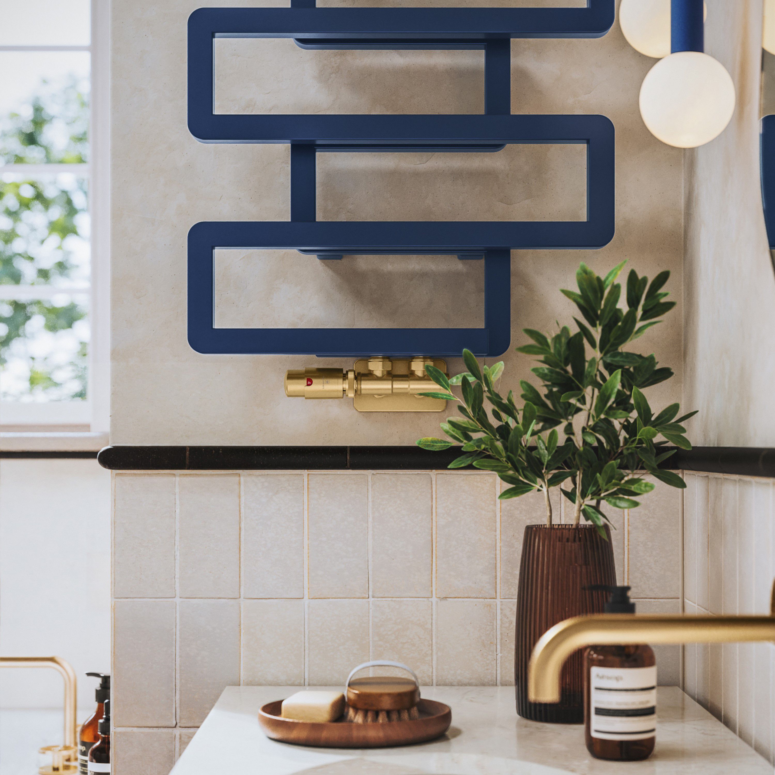 Terma Bookie Denim Blue 1278BTU Vertical Towel radiator (W)500mm x (H)655mm