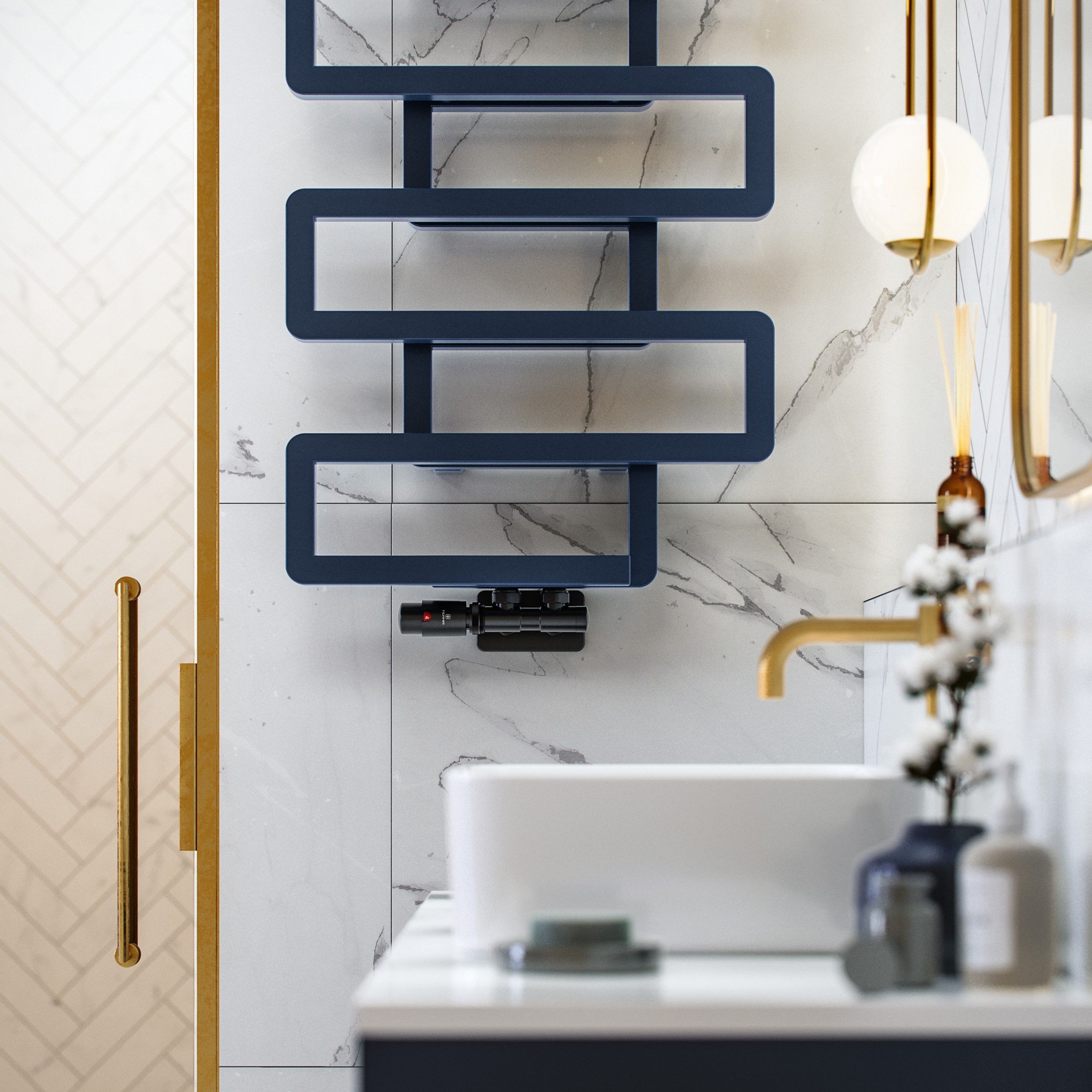 Terma Bookie Denim Blue 1278BTU Vertical Towel radiator (W)500mm x (H)655mm