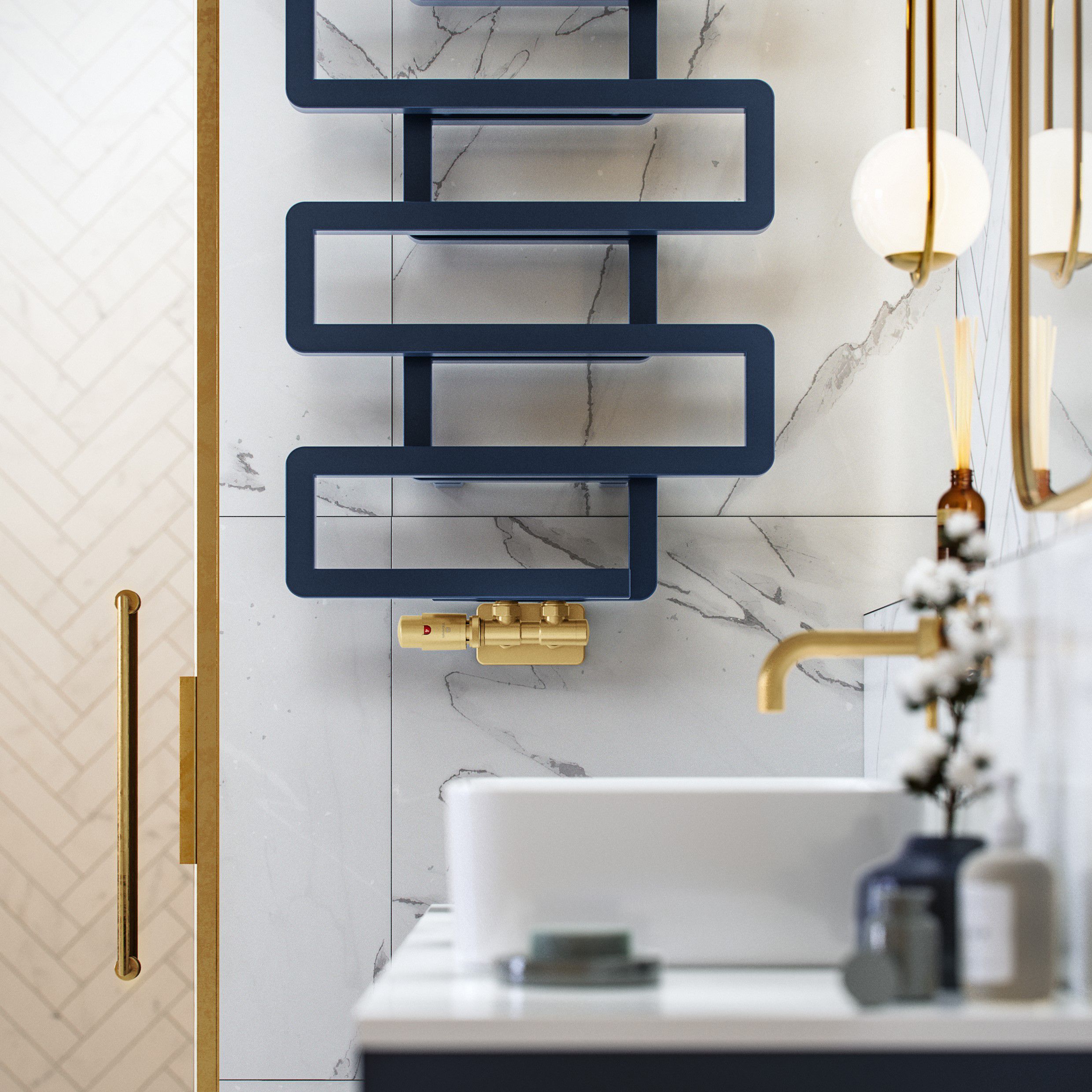 Terma Bookie Denim Blue 1278BTU Vertical Towel radiator (W)500mm x (H)655mm