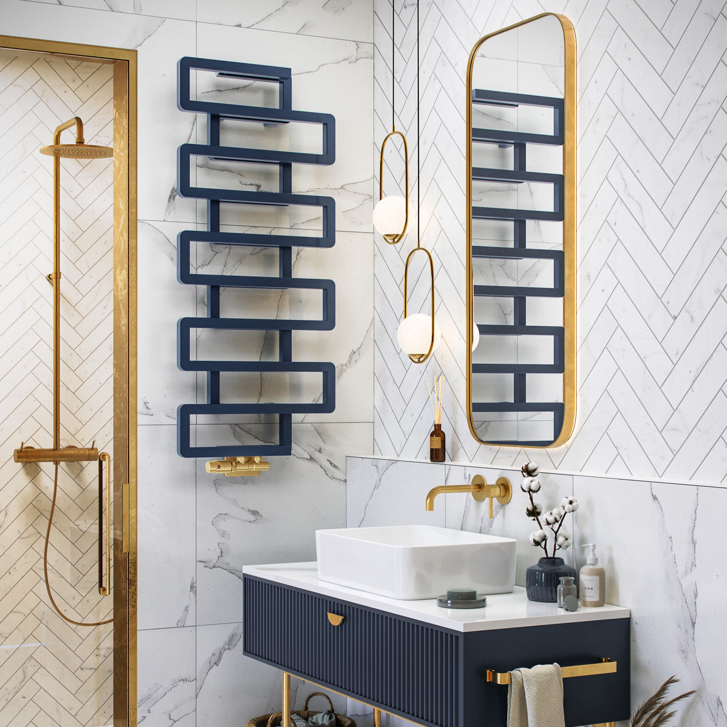 Terma Bookie Denim Blue 2110BTU Vertical Towel radiator (W)500mm x (H)1155mm