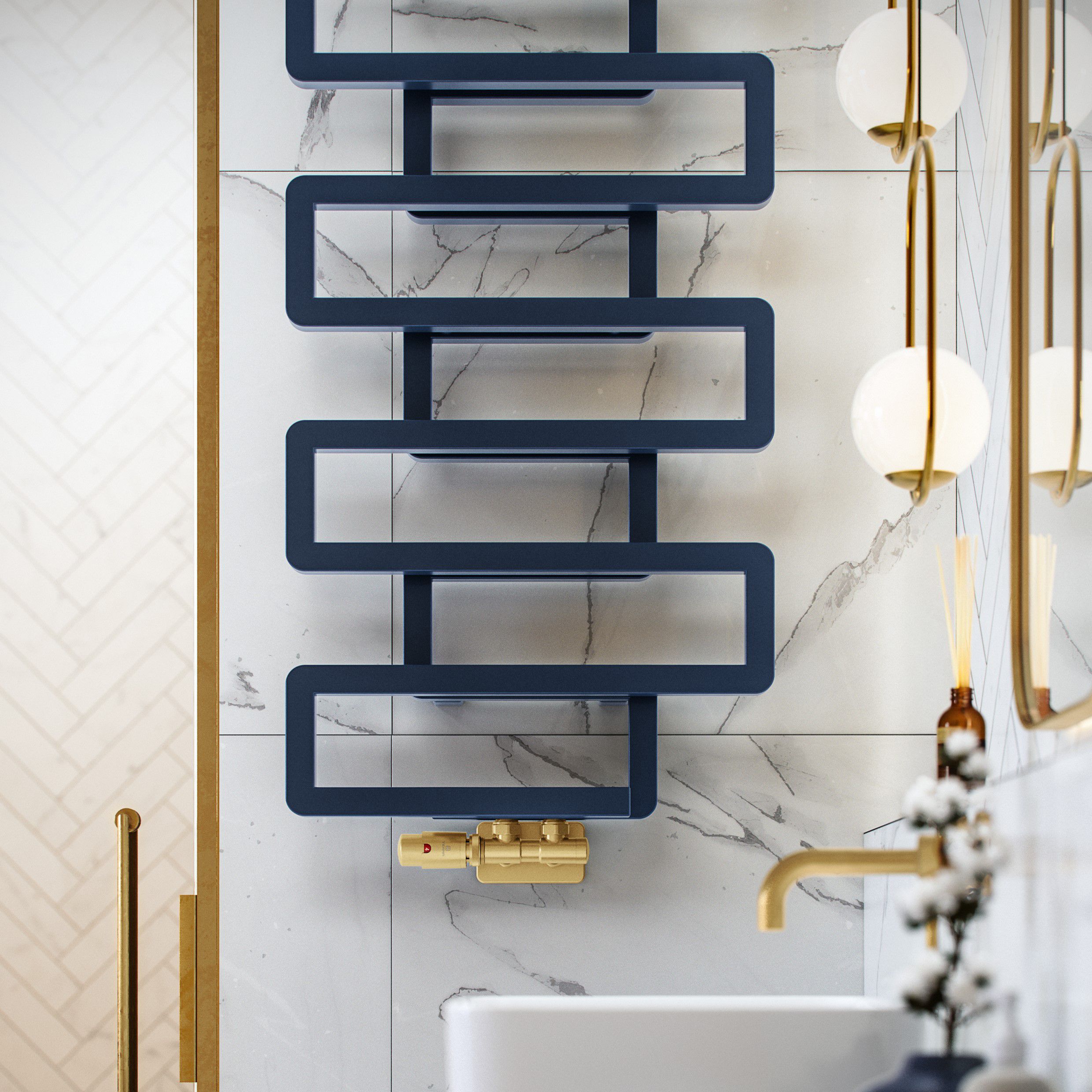 Terma Bookie Denim Blue 2110BTU Vertical Towel radiator (W)500mm x (H)1155mm
