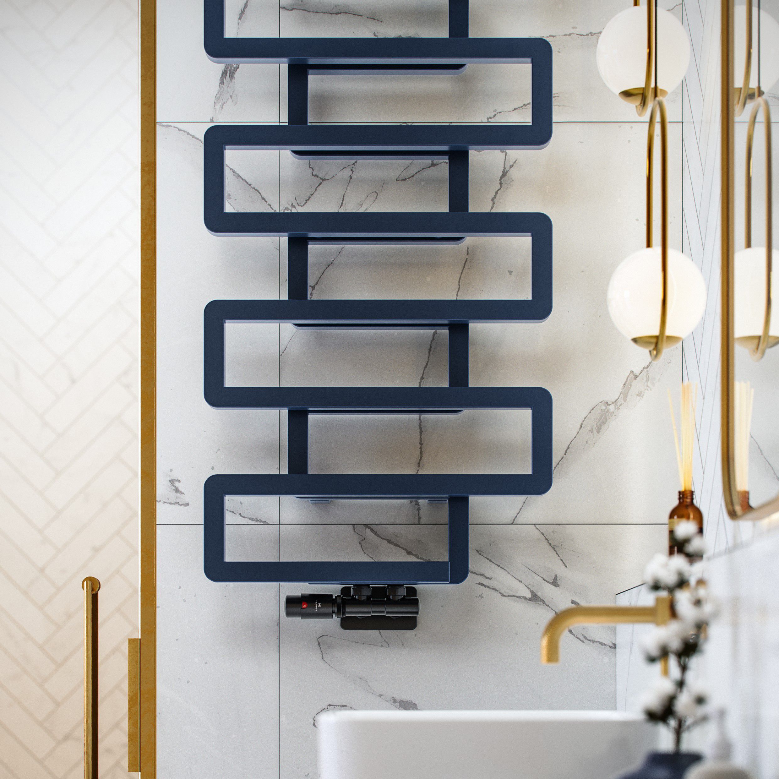 Terma Bookie Denim Blue 2110BTU Vertical Towel radiator (W)500mm x (H)1155mm