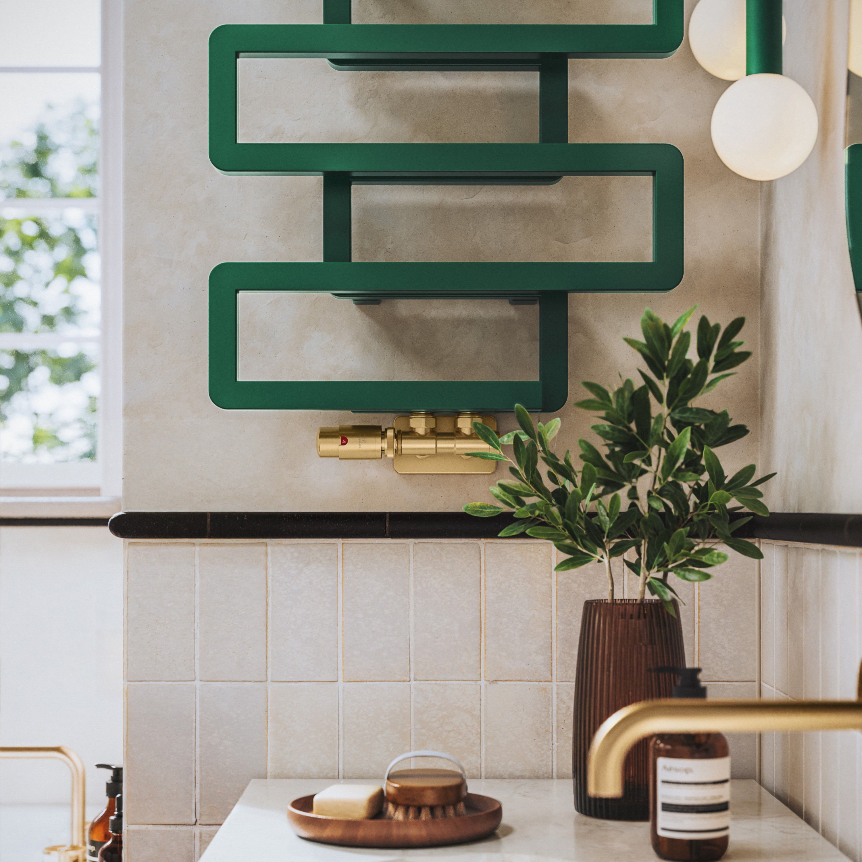 Terma Bookie Green 1278BTU Vertical Towel radiator (W)500mm x (H)655mm