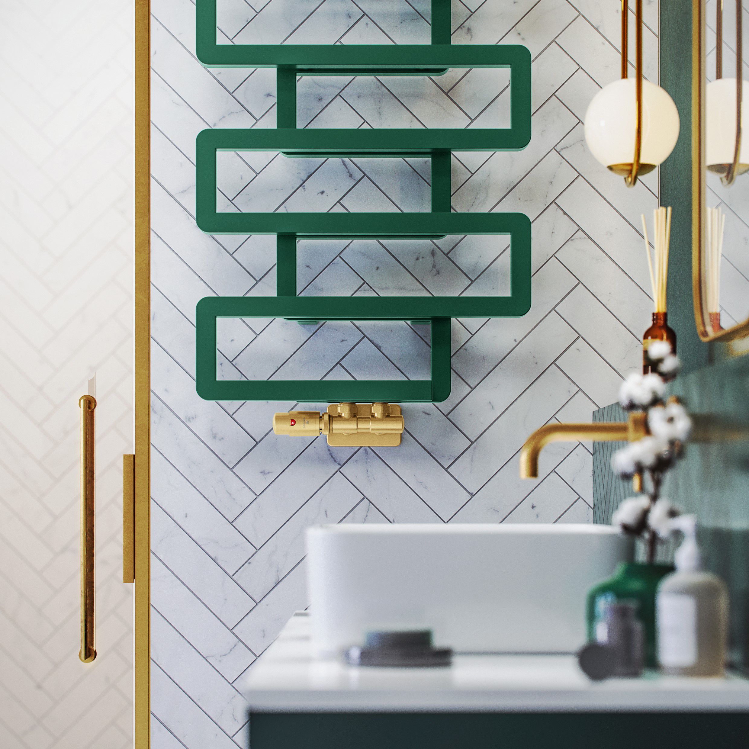 Terma Bookie Green 1278BTU Vertical Towel radiator (W)500mm x (H)655mm