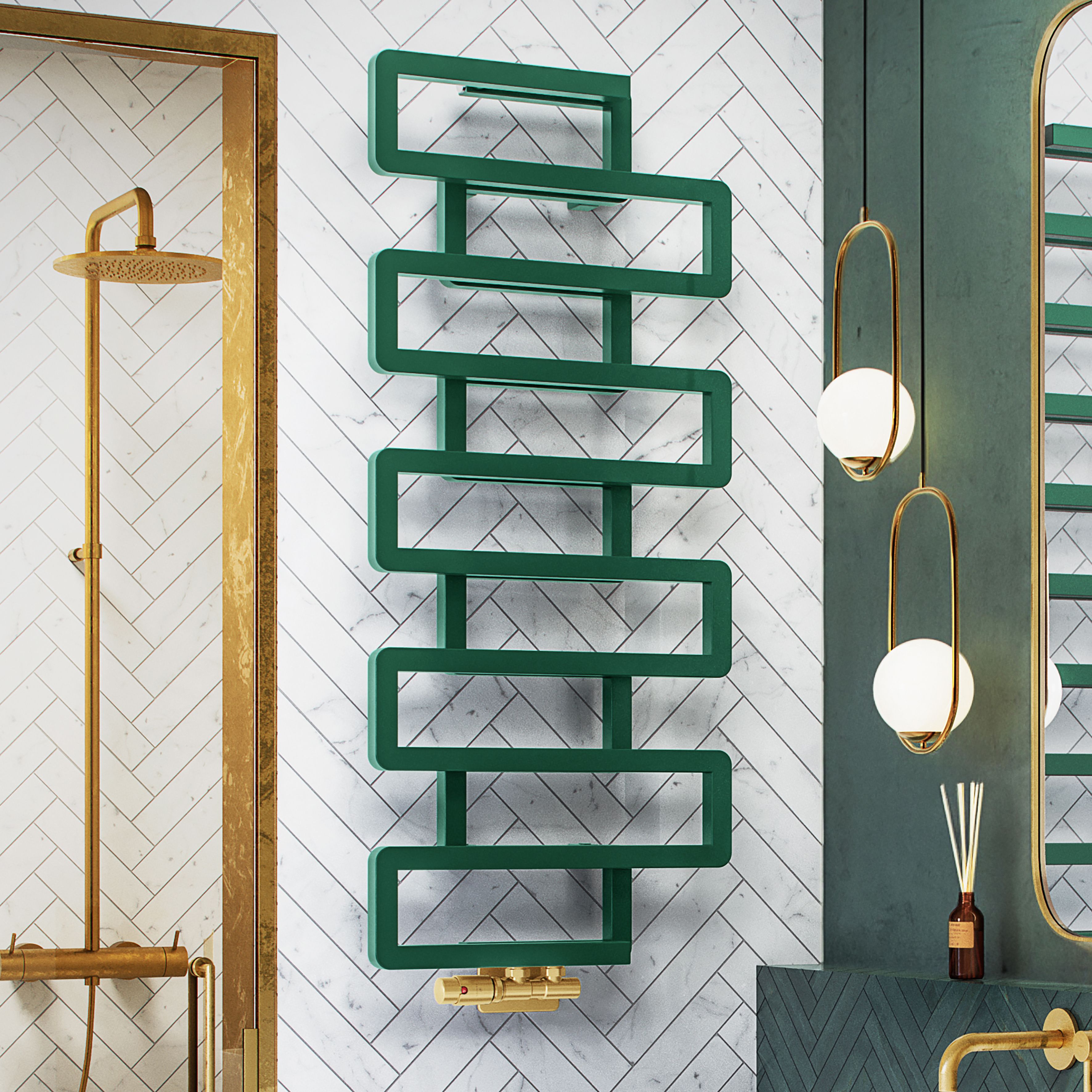 Terma Bookie Green 2110BTU Vertical Towel radiator (W)500mm x (H)1155mm
