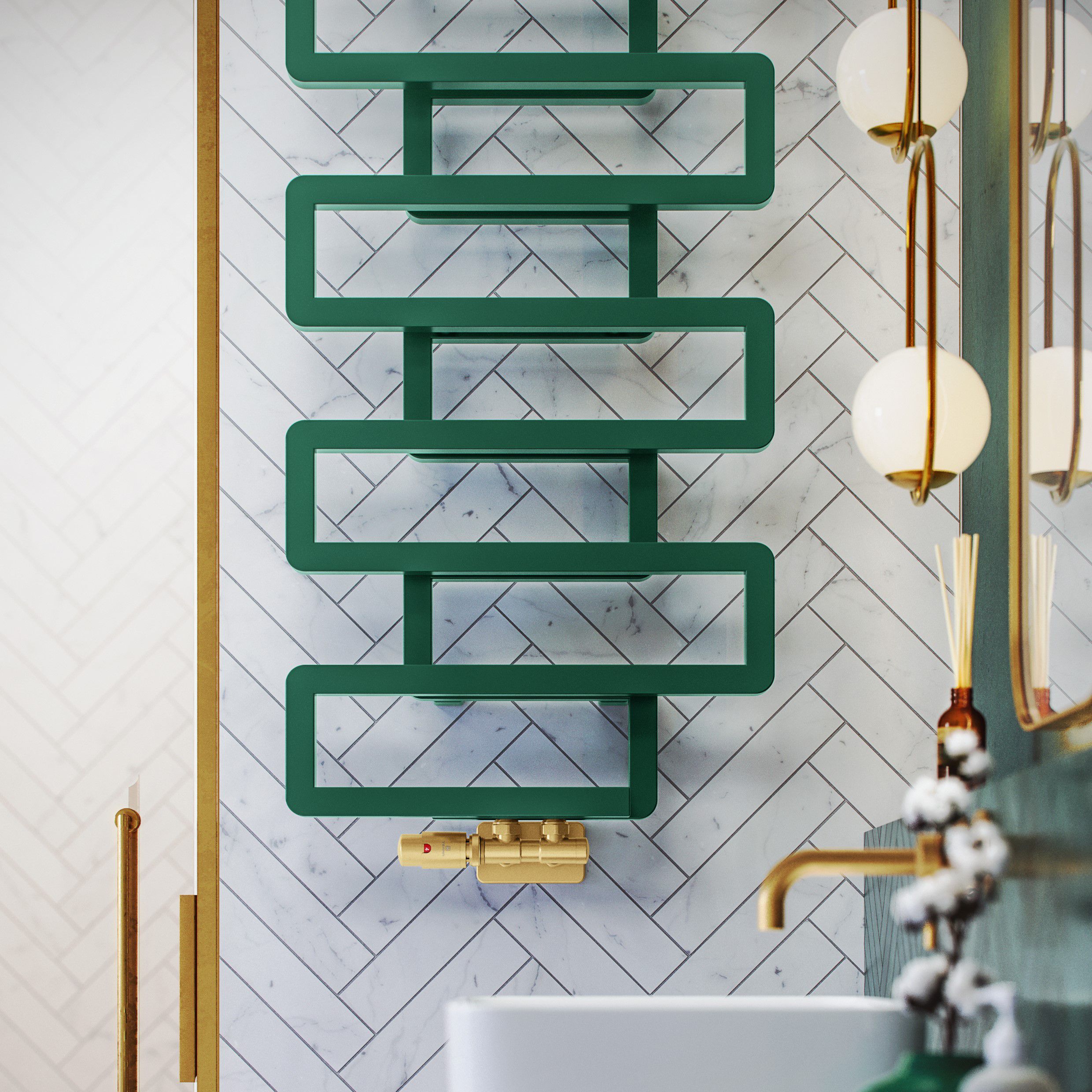 Terma Bookie Green 2110BTU Vertical Towel radiator (W)500mm x (H)1155mm