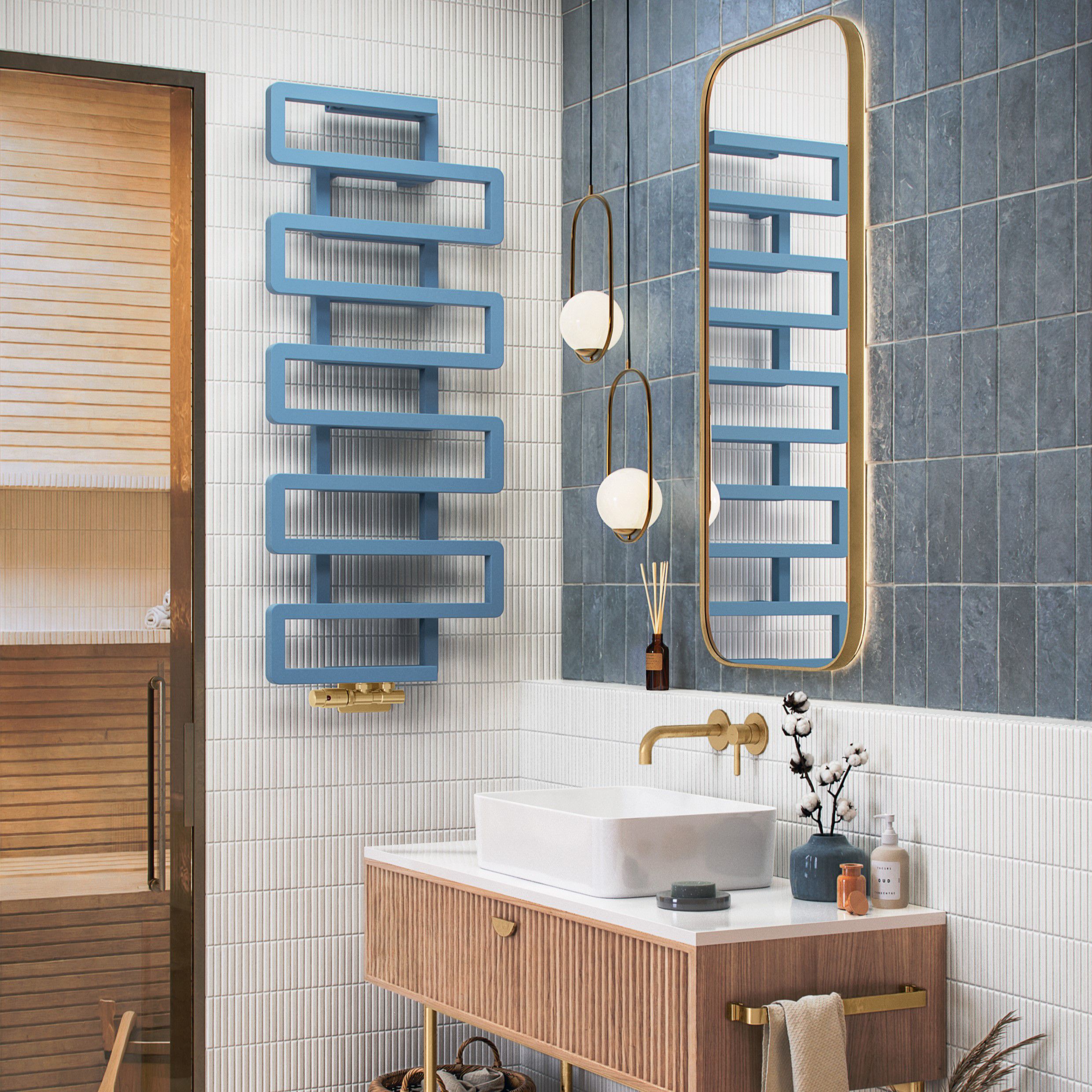 Terma Bookie Pastel Blue 2110BTU Vertical Towel radiator (W)500mm x (H)1155mm