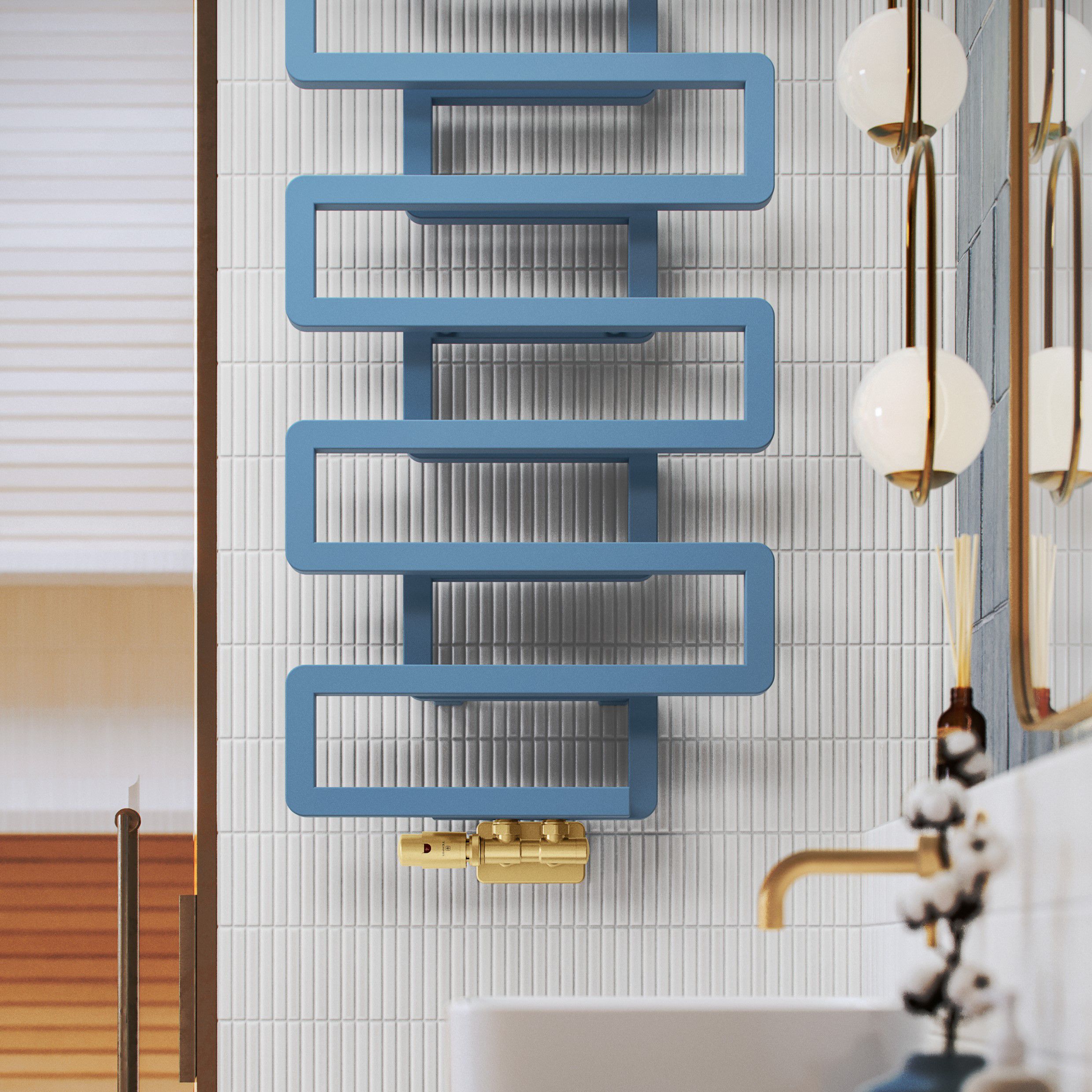 Terma Bookie Pastel Blue 2110BTU Vertical Towel radiator (W)500mm x (H)1155mm