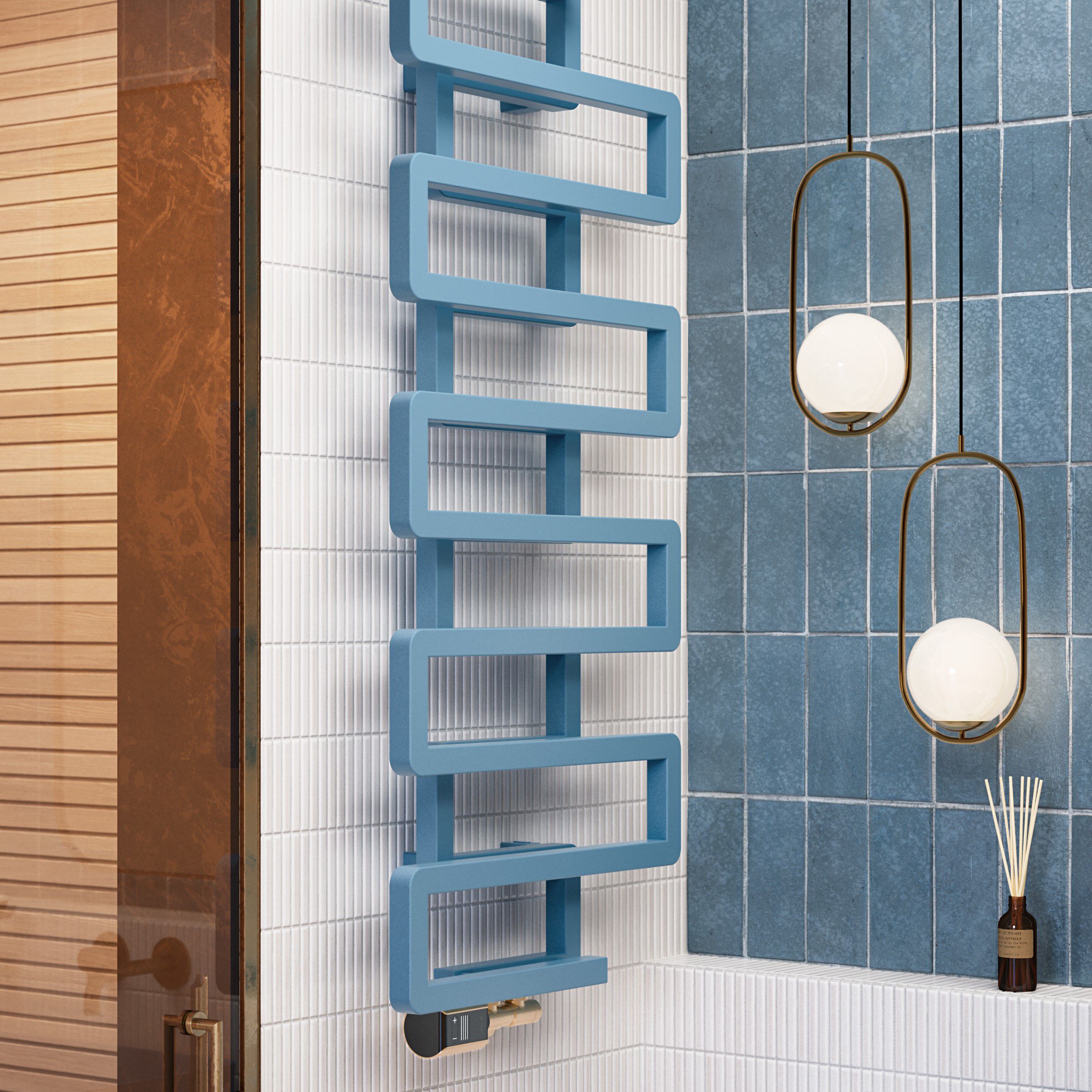 Terma Bookie Pastel Blue 2110BTU Vertical Towel radiator (W)500mm x (H)1155mm
