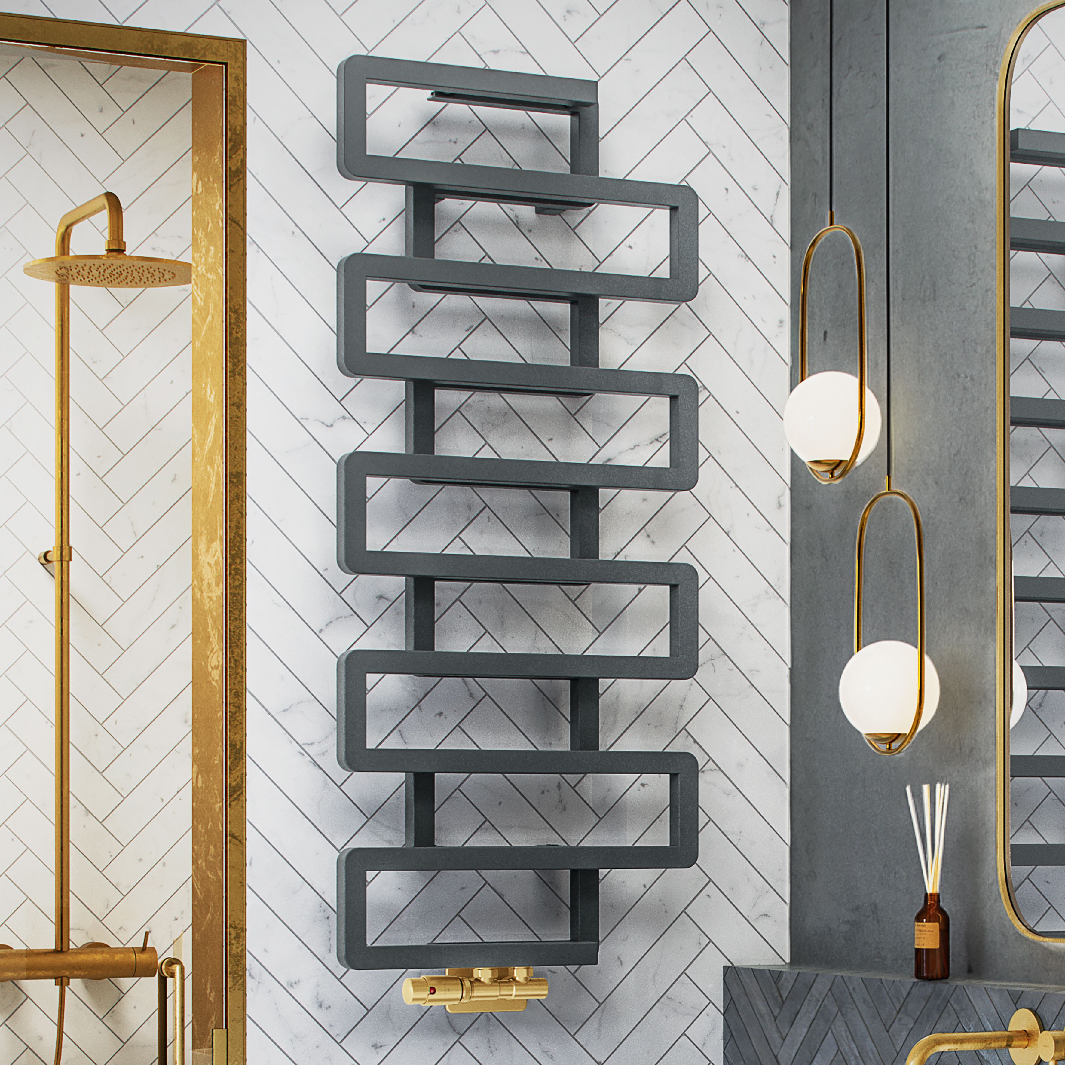 Terma Bookie Storm Sky Grey 2110BTU Vertical Towel radiator (W)500mm x (H)1155mm
