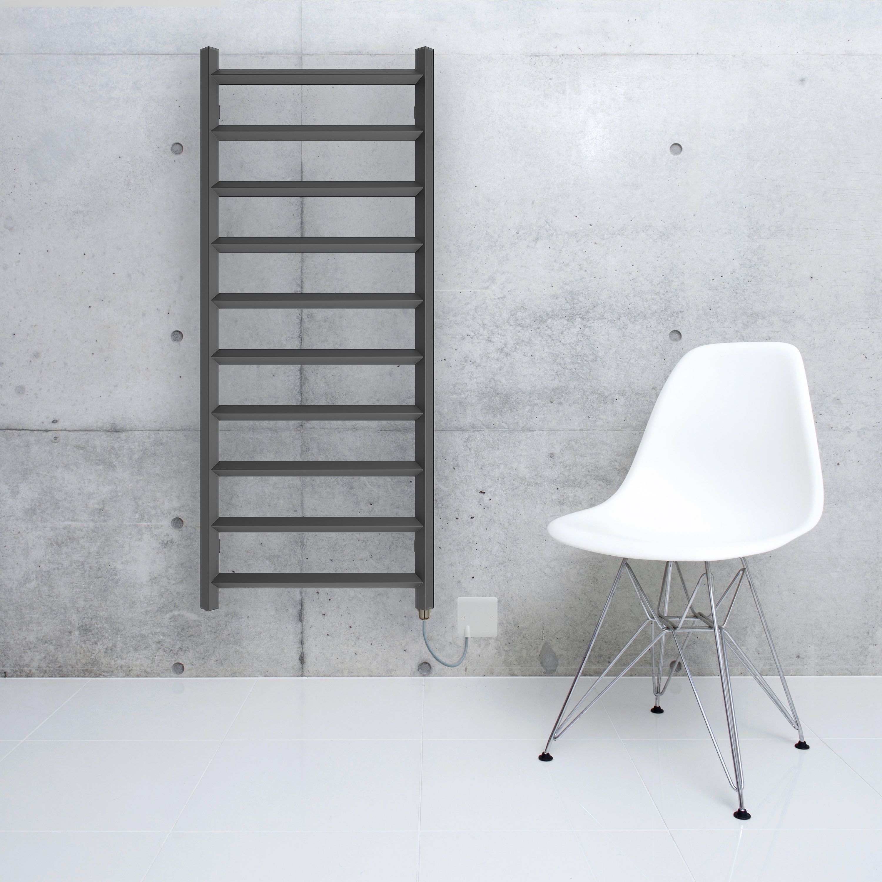 Terma Crystal Matt modern grey Oil-filled 1364BTU Electric towel radiator (H) 1200mm x (W) 500mm