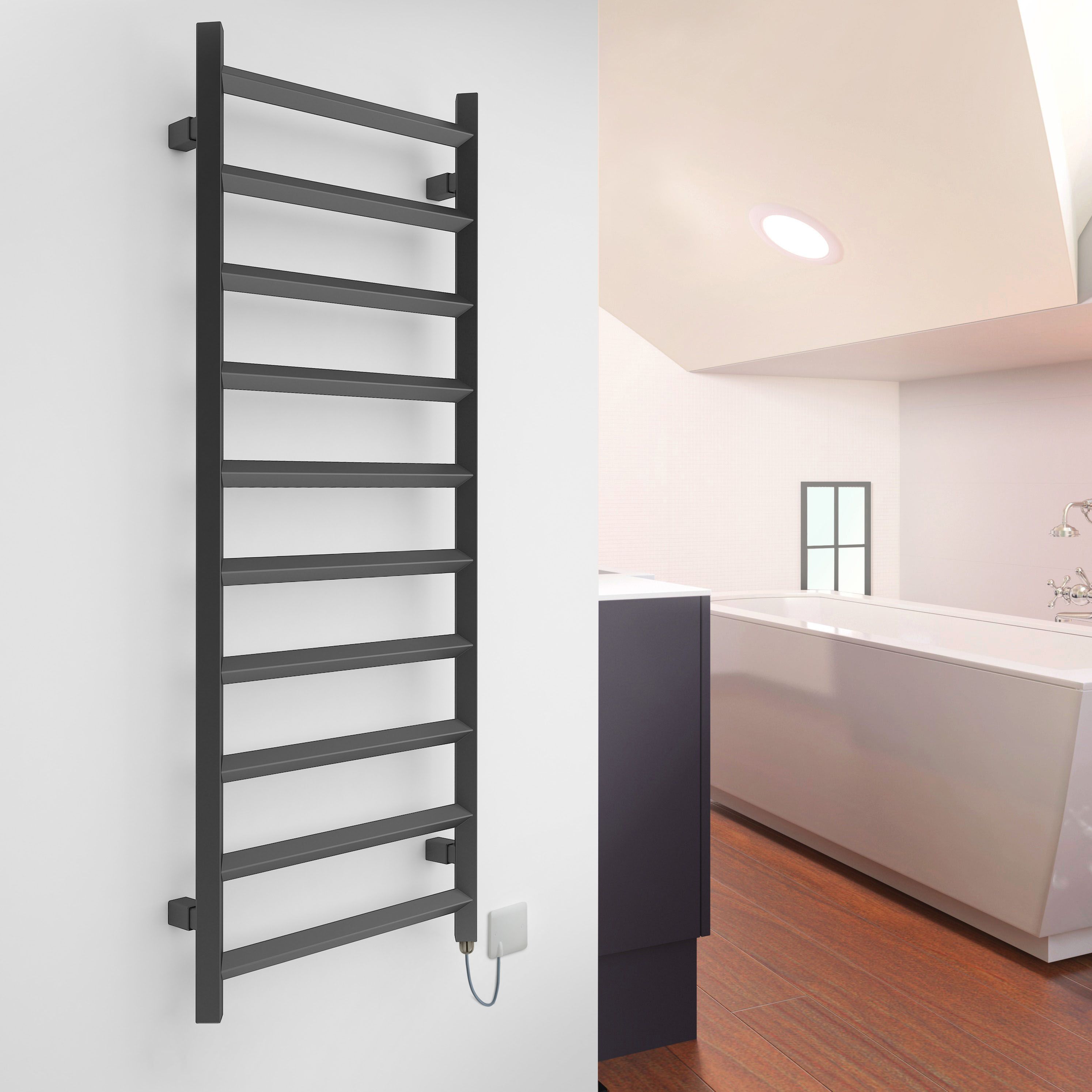 Terma Crystal Matt modern grey Oil-filled 1364BTU Electric towel radiator (H) 1200mm x (W) 500mm