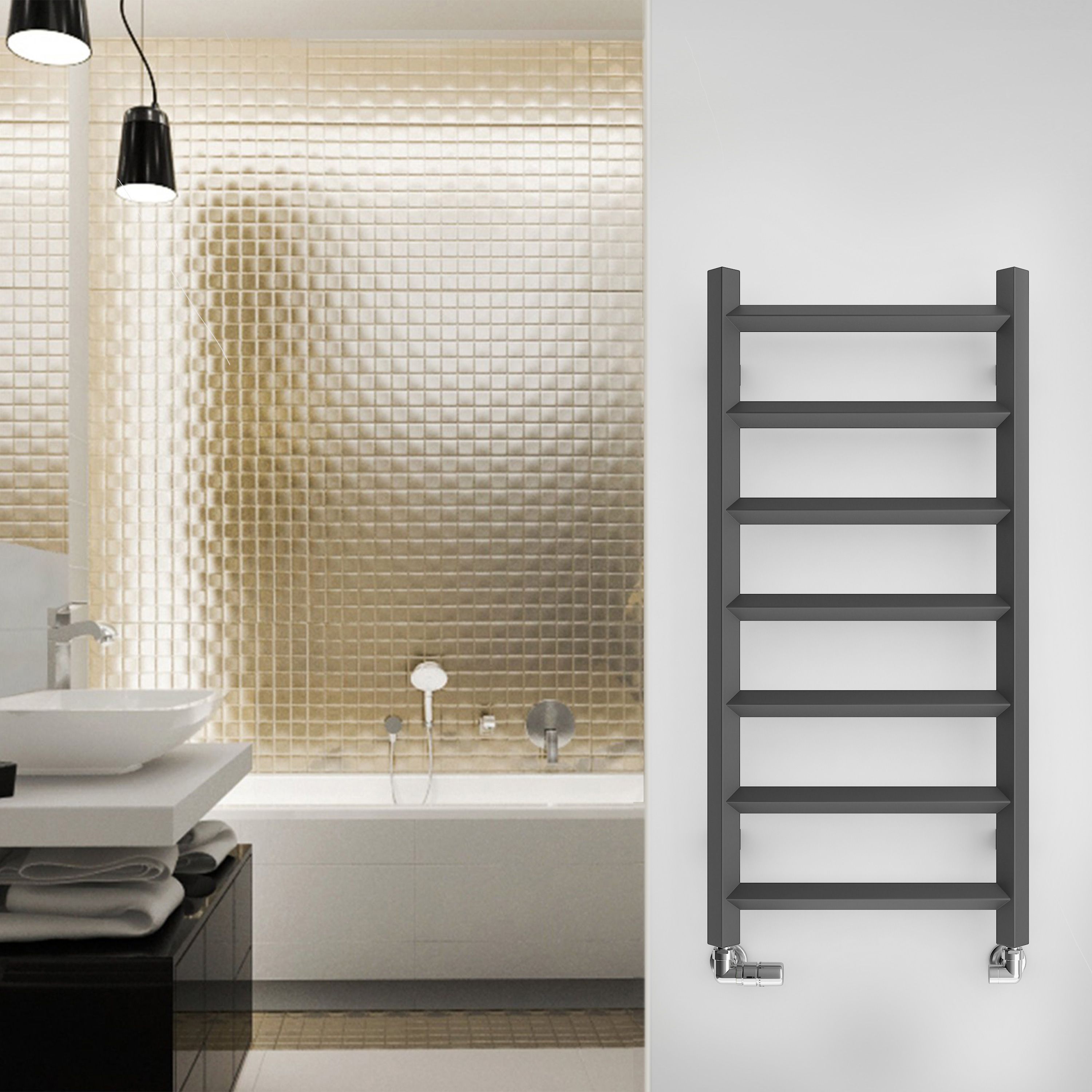 Terma Crystal Modern grey Towel warmer (W)400mm x (H)840mm