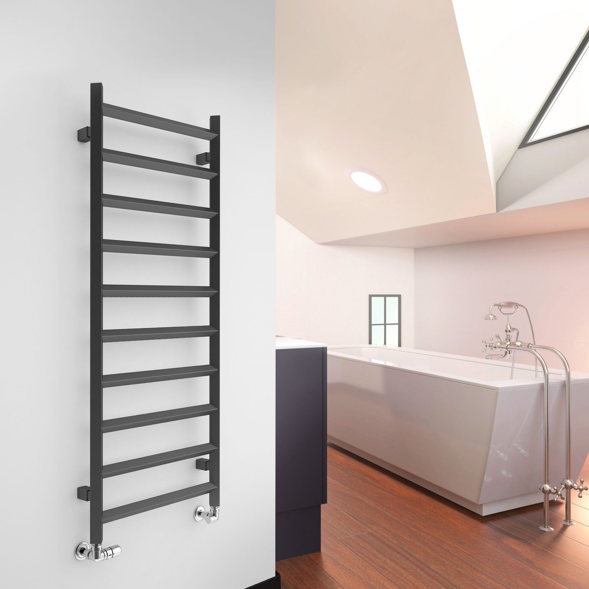 Terma Crystal Modern grey Towel warmer (W)500mm x (H)1200mm