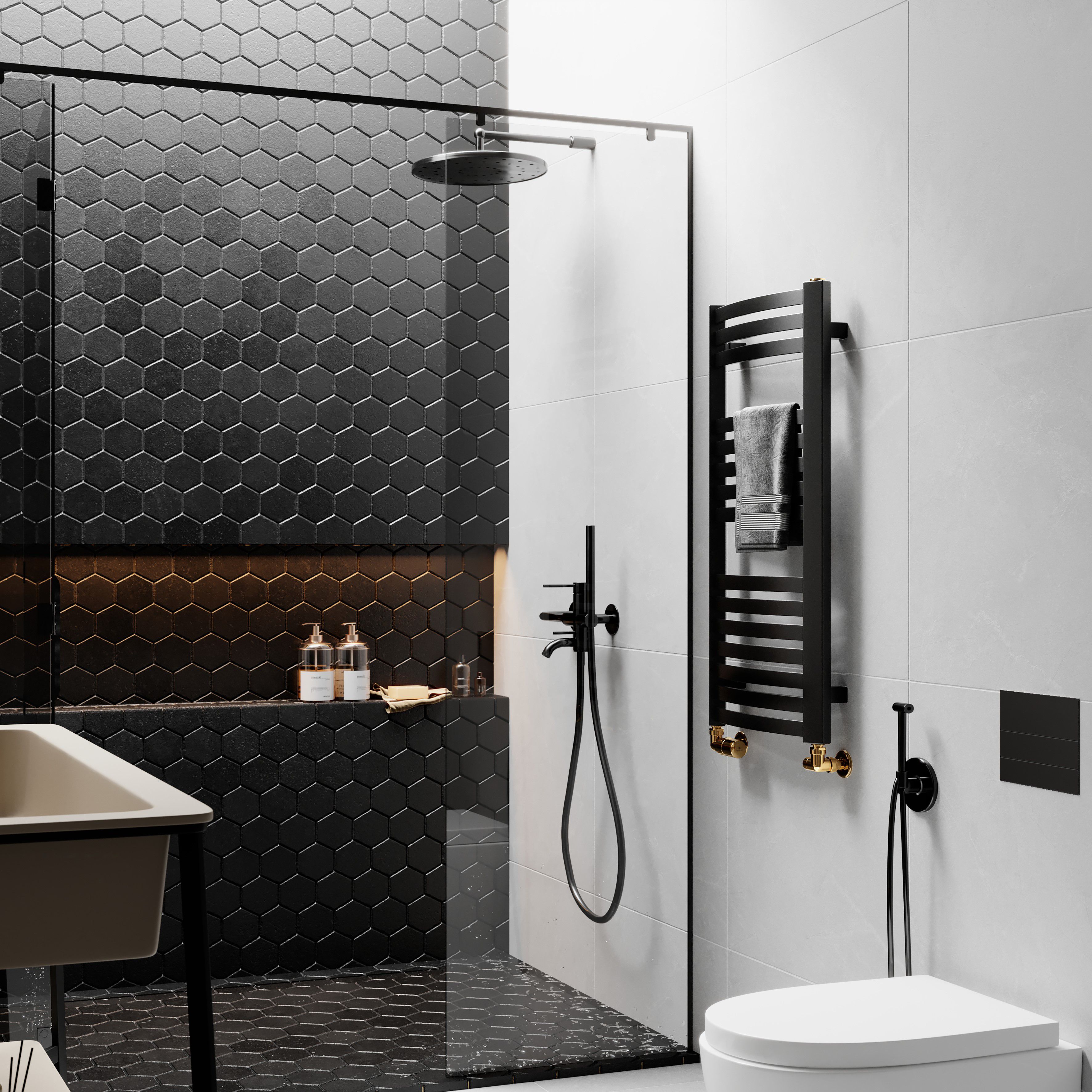 Terma Dexter Black 1102BTU Vertical Towel radiator (W)400mm x (H)860mm