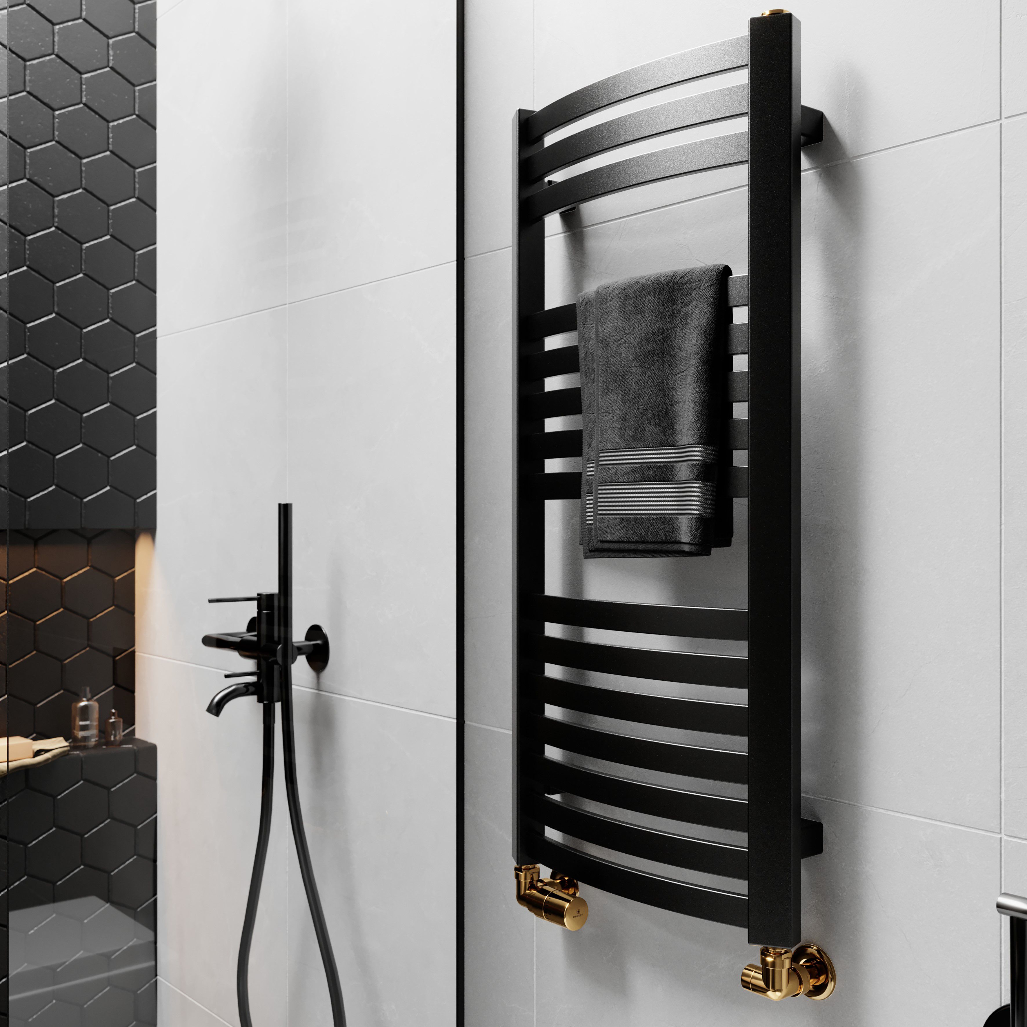 Terma Dexter Black 1102BTU Vertical Towel radiator (W)400mm x (H)860mm