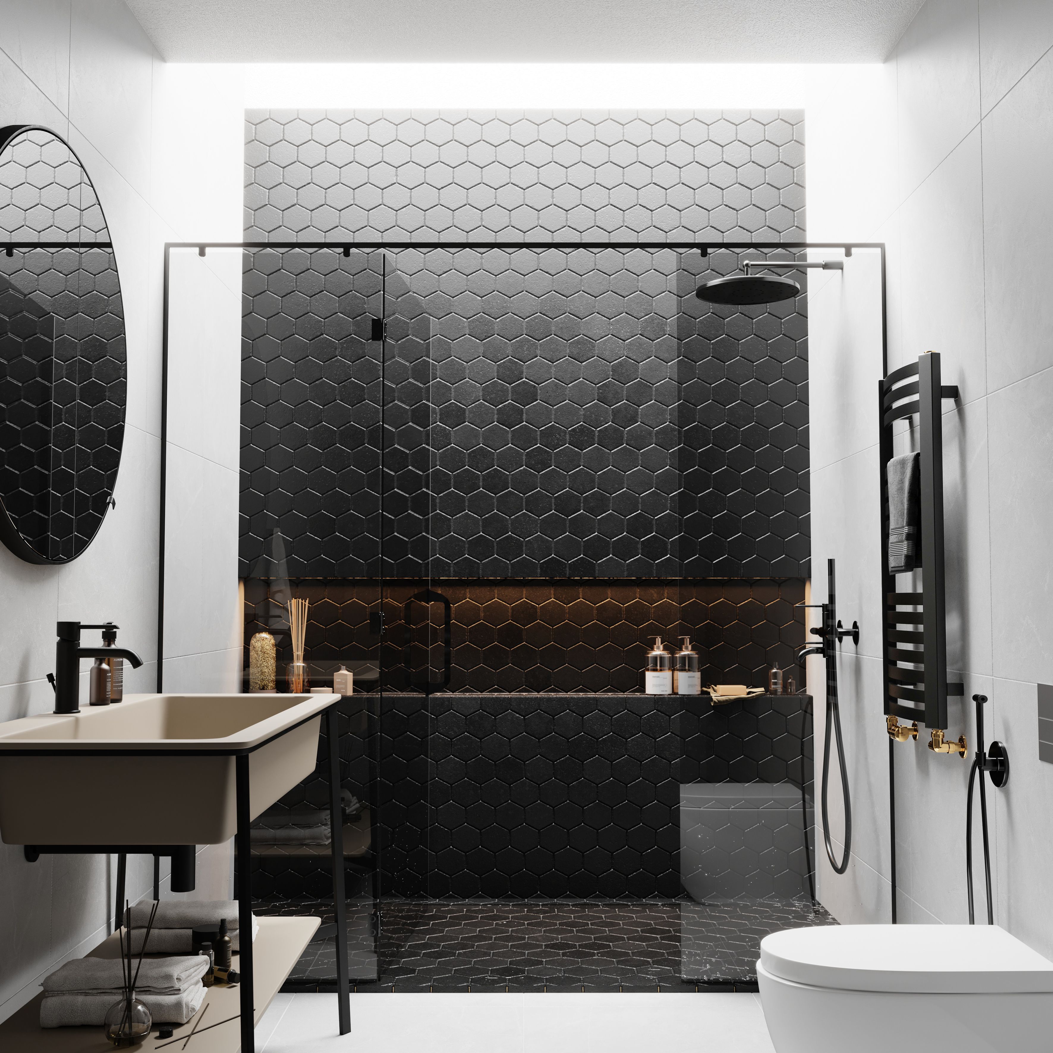 Terma Dexter Black 1102BTU Vertical Towel radiator (W)400mm x (H)860mm