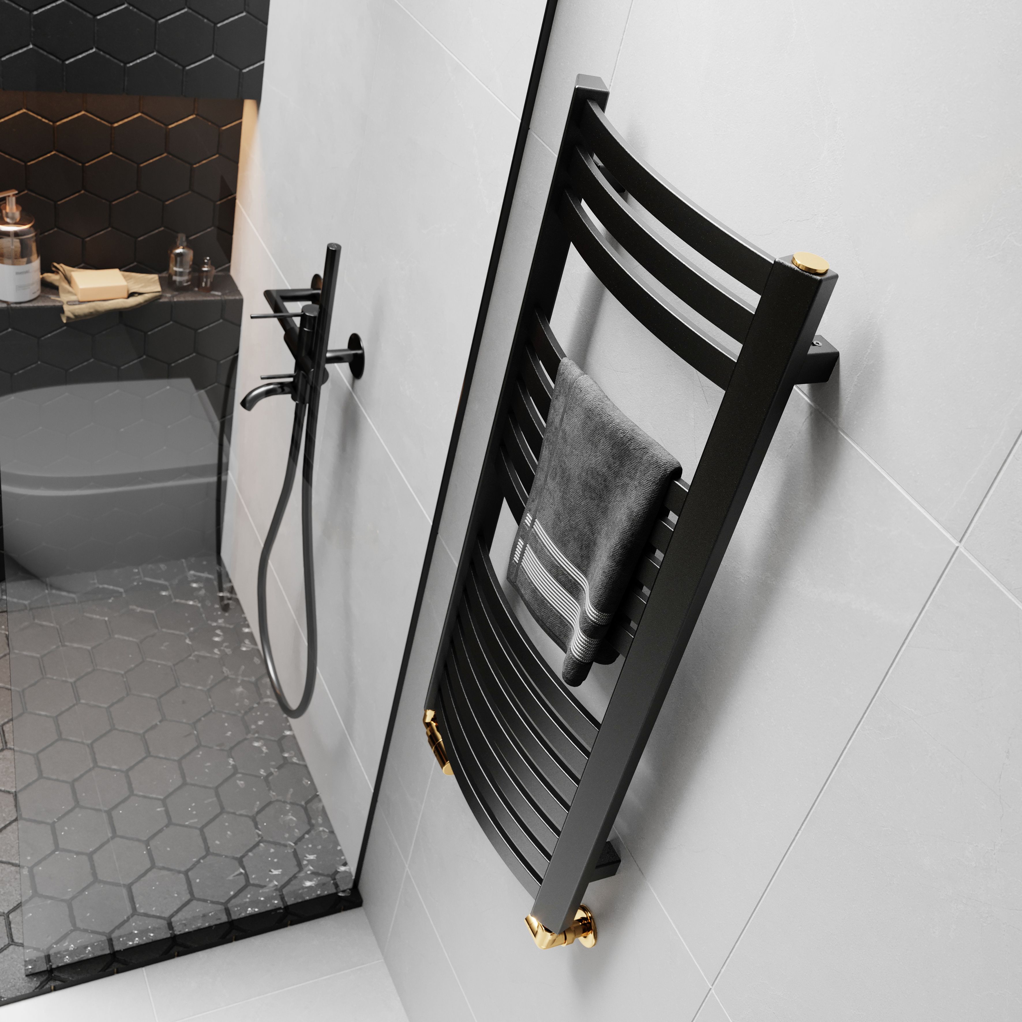 Terma Dexter Black 1102BTU Vertical Towel radiator (W)400mm x (H)860mm