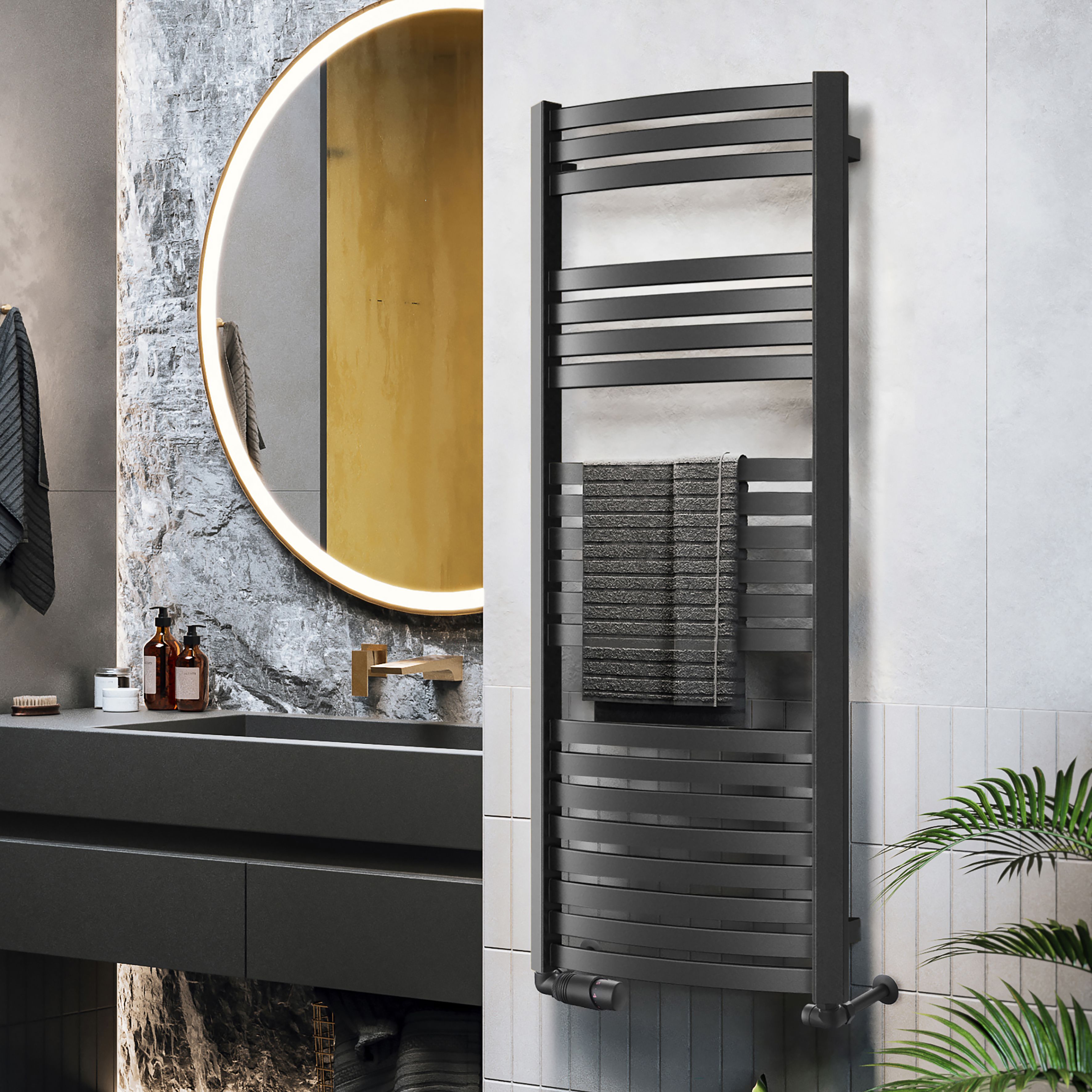 Terma Dexter Black 1844BTU Vertical Towel radiator (W)500mm x (H)1220mm
