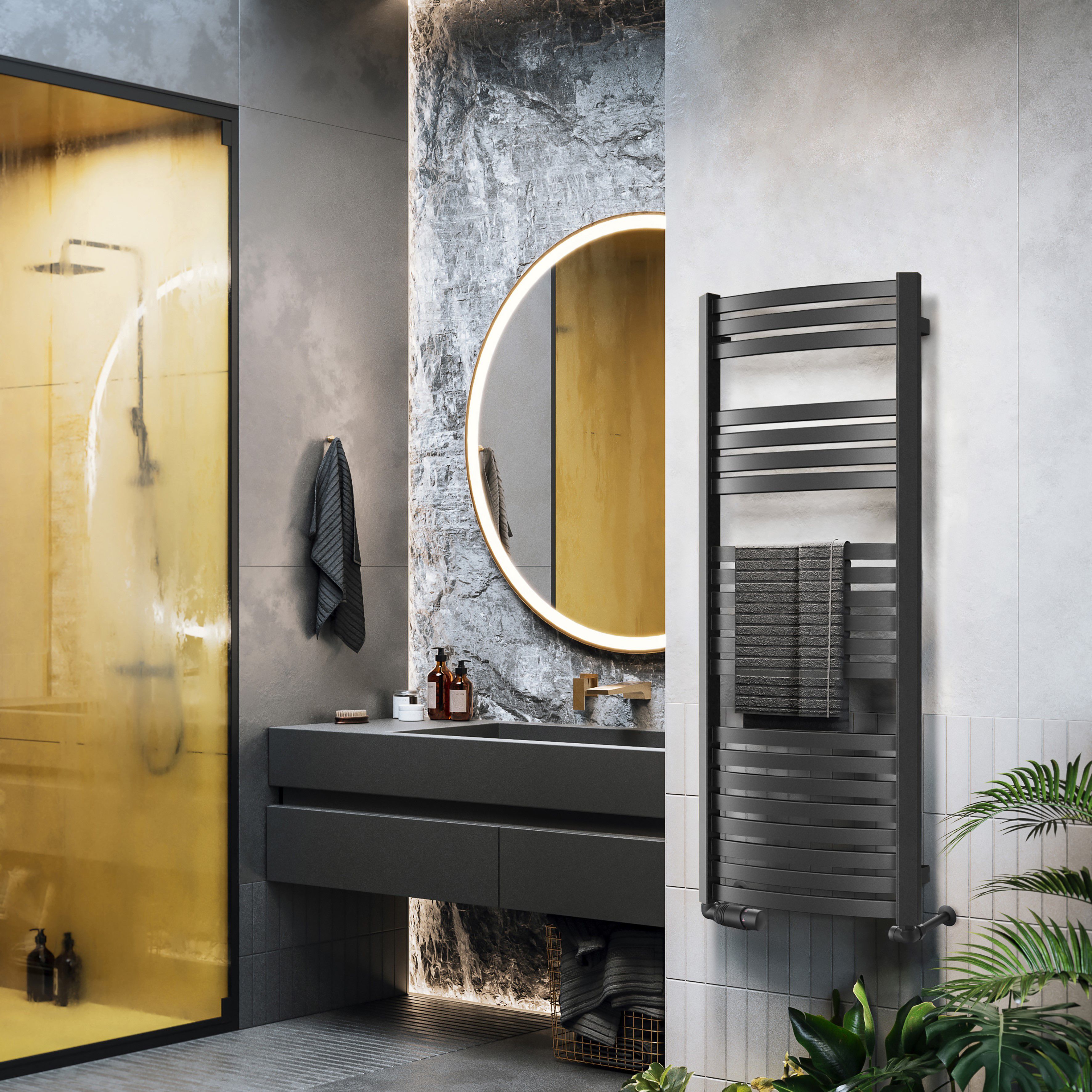 Terma Dexter Black 1844BTU Vertical Towel radiator (W)500mm x (H)1220mm