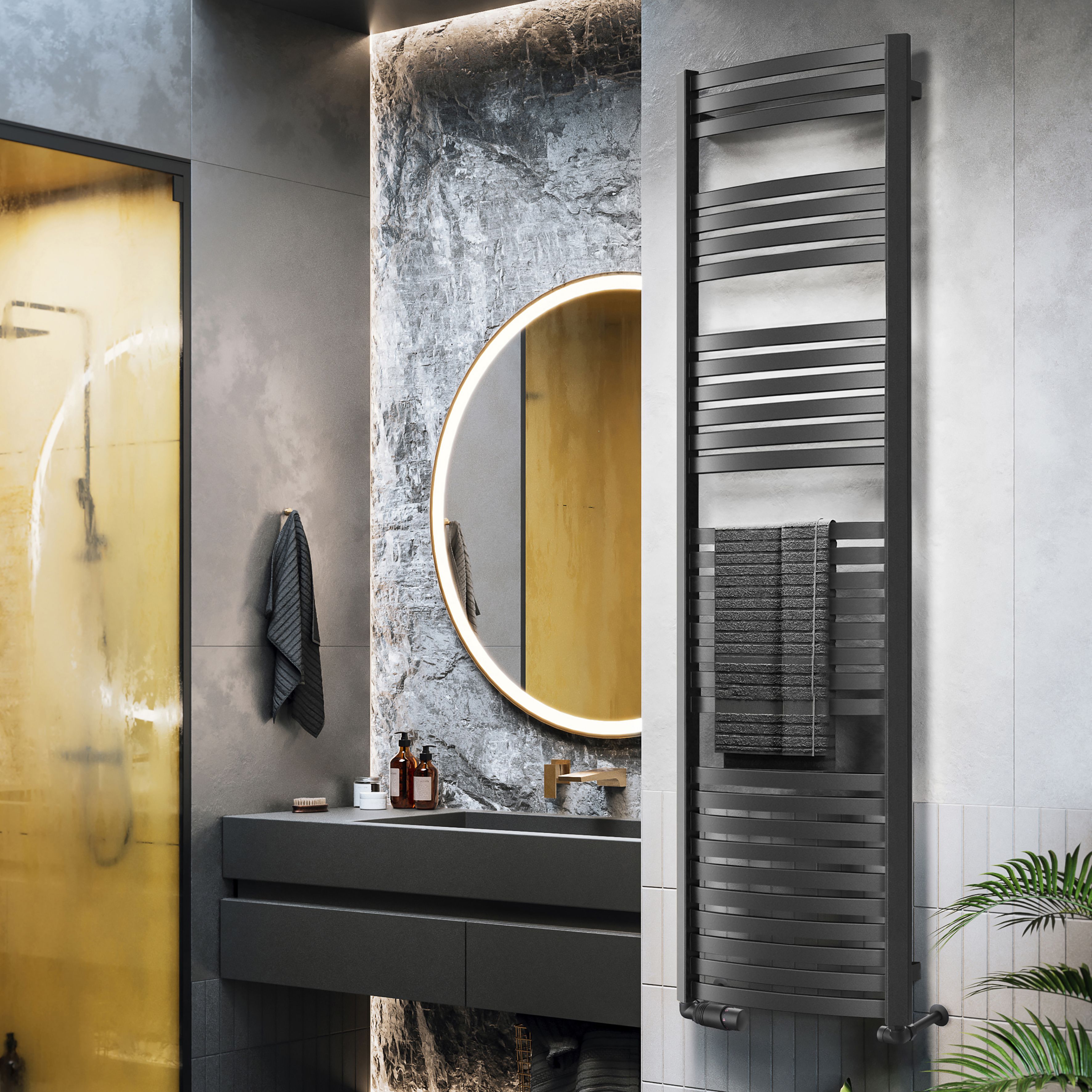 Terma Dexter Black 2598BTU Vertical Towel radiator (W)500mm x (H)1760mm