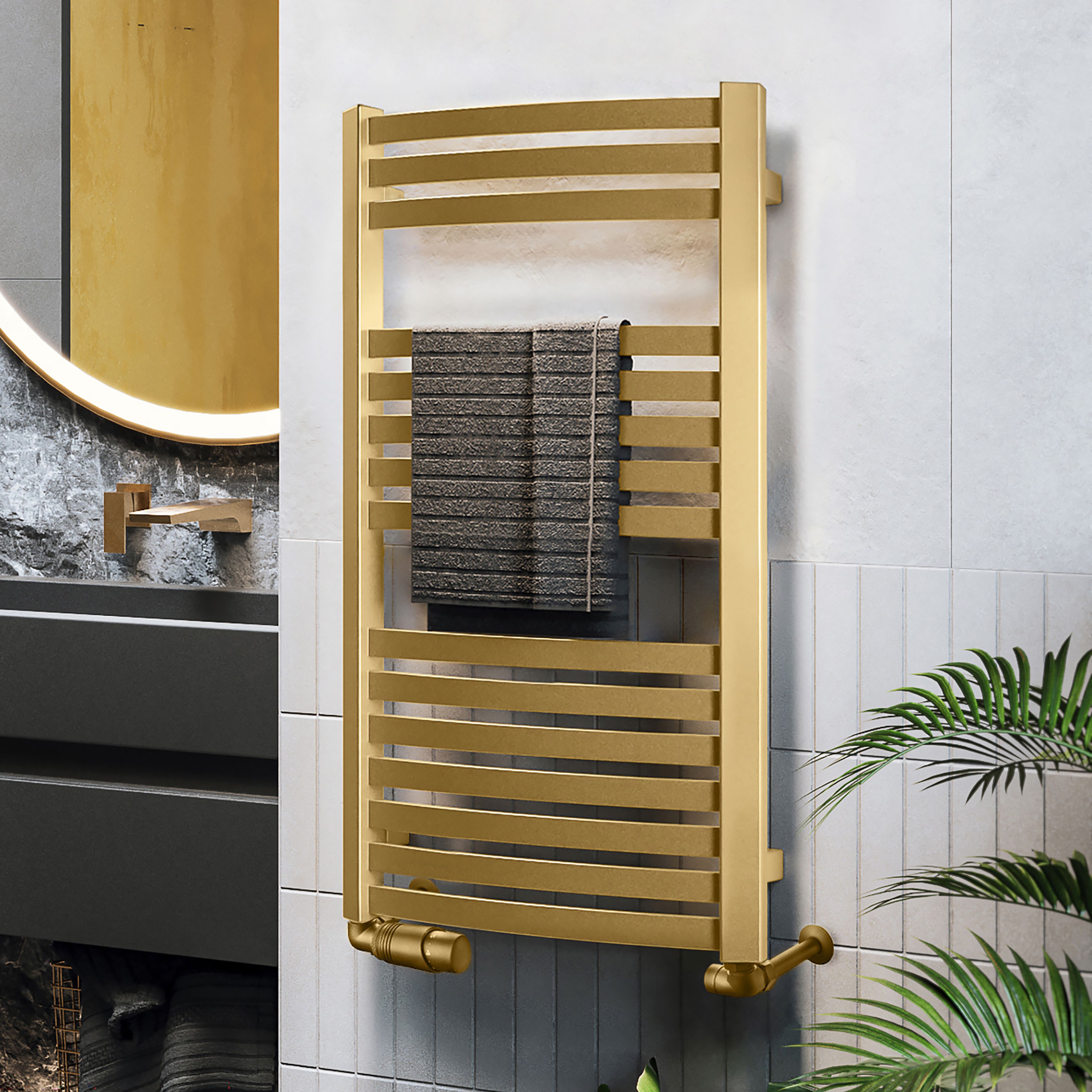 Terma Dexter Brass 1102BTU Vertical Towel radiator (W)400mm x (H)860mm