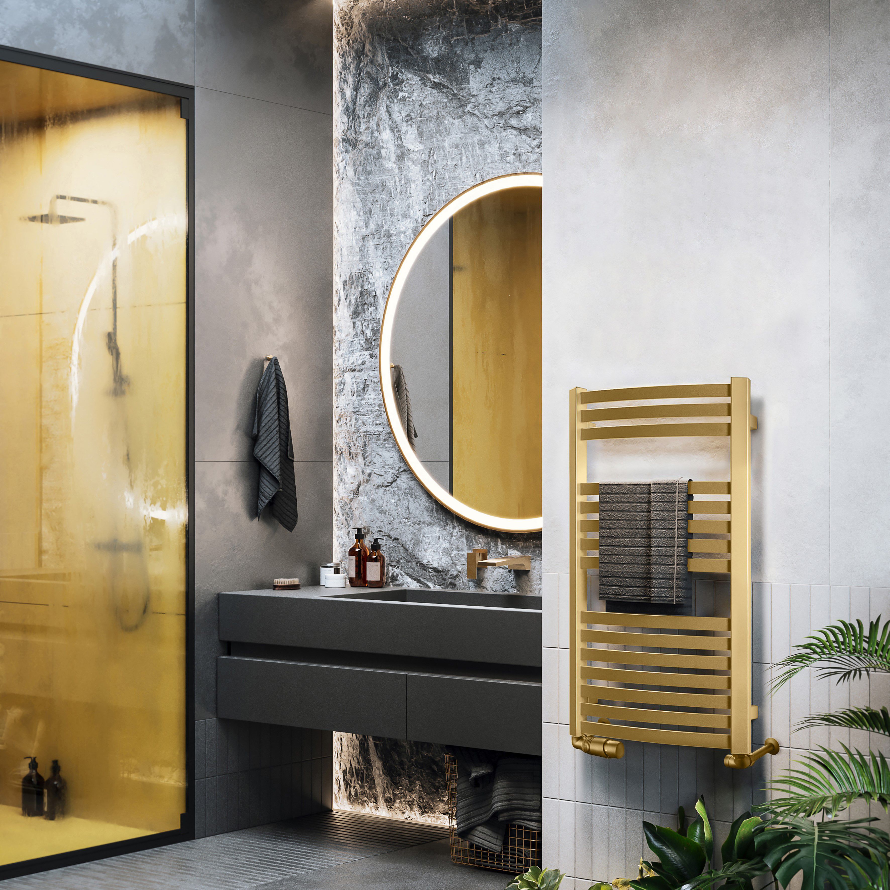 Terma Dexter Brass 1102BTU Vertical Towel radiator (W)400mm x (H)860mm