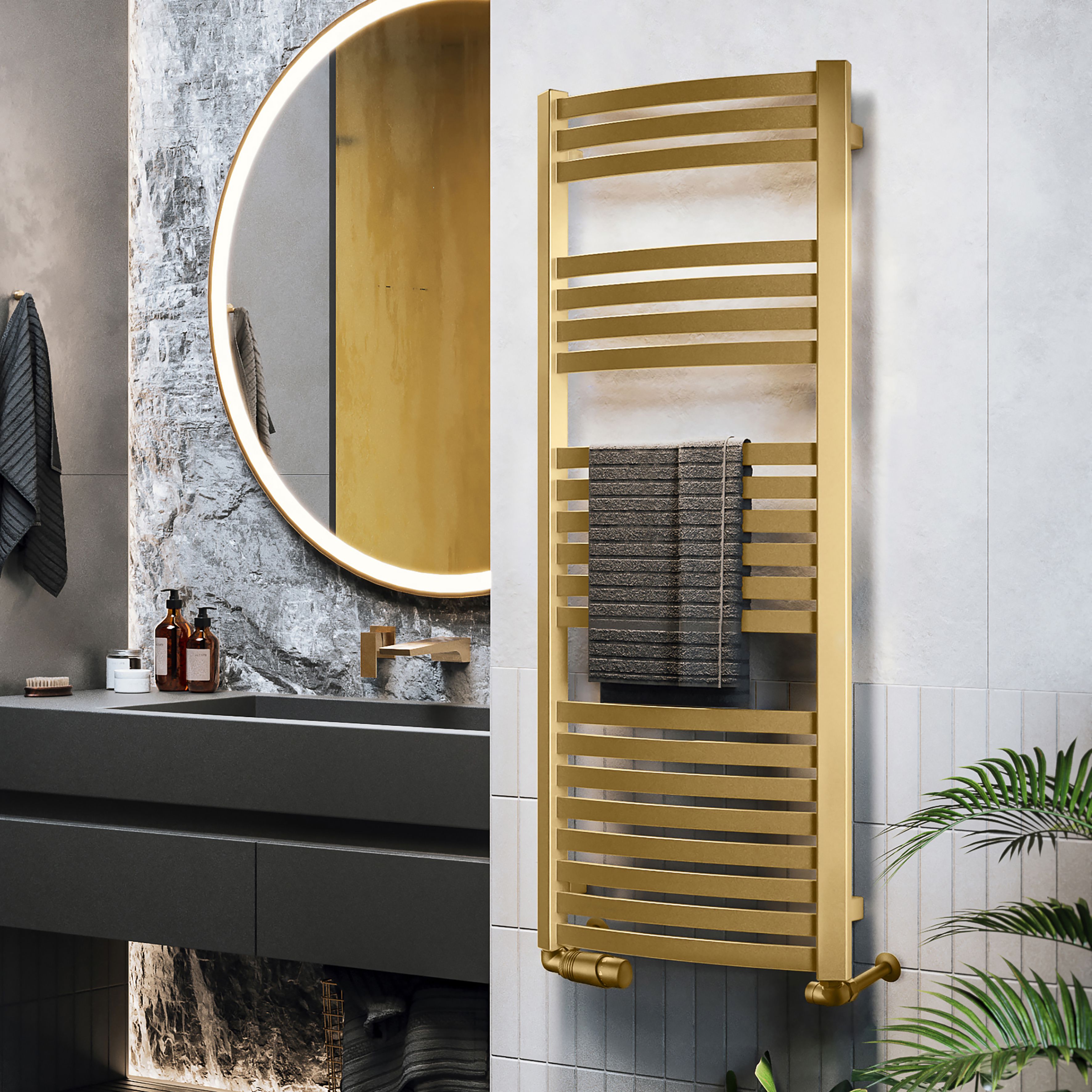 Terma Dexter Brass 1844BTU Vertical Towel radiator (W)500mm x (H)1220mm